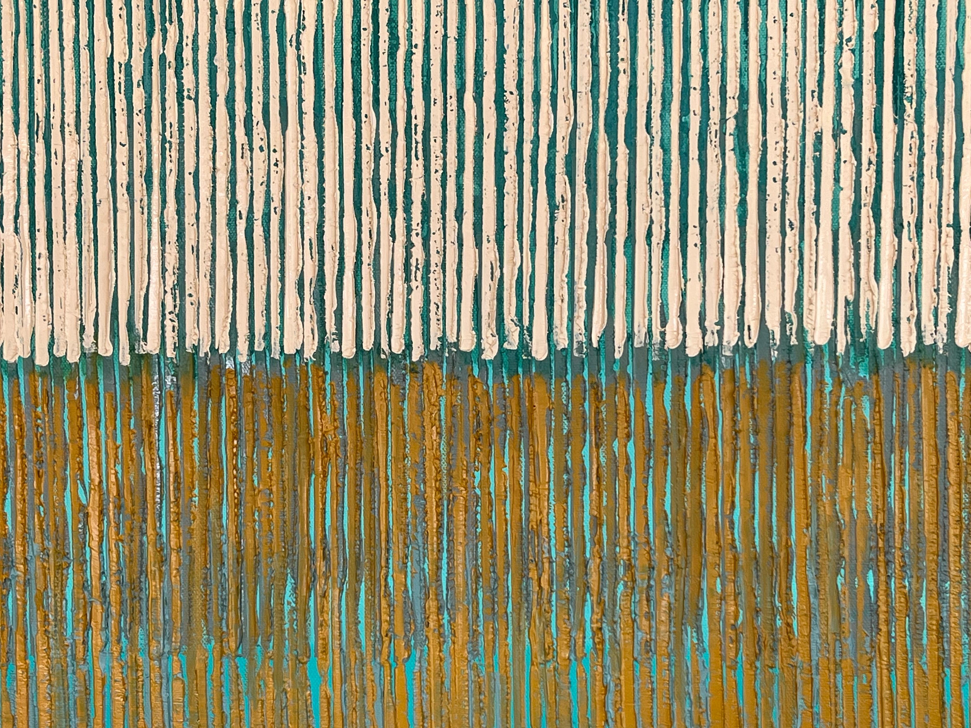 Strisce organiche, pittura ad olio astratta - Abstract Painting Grigio di Janet Hamilton