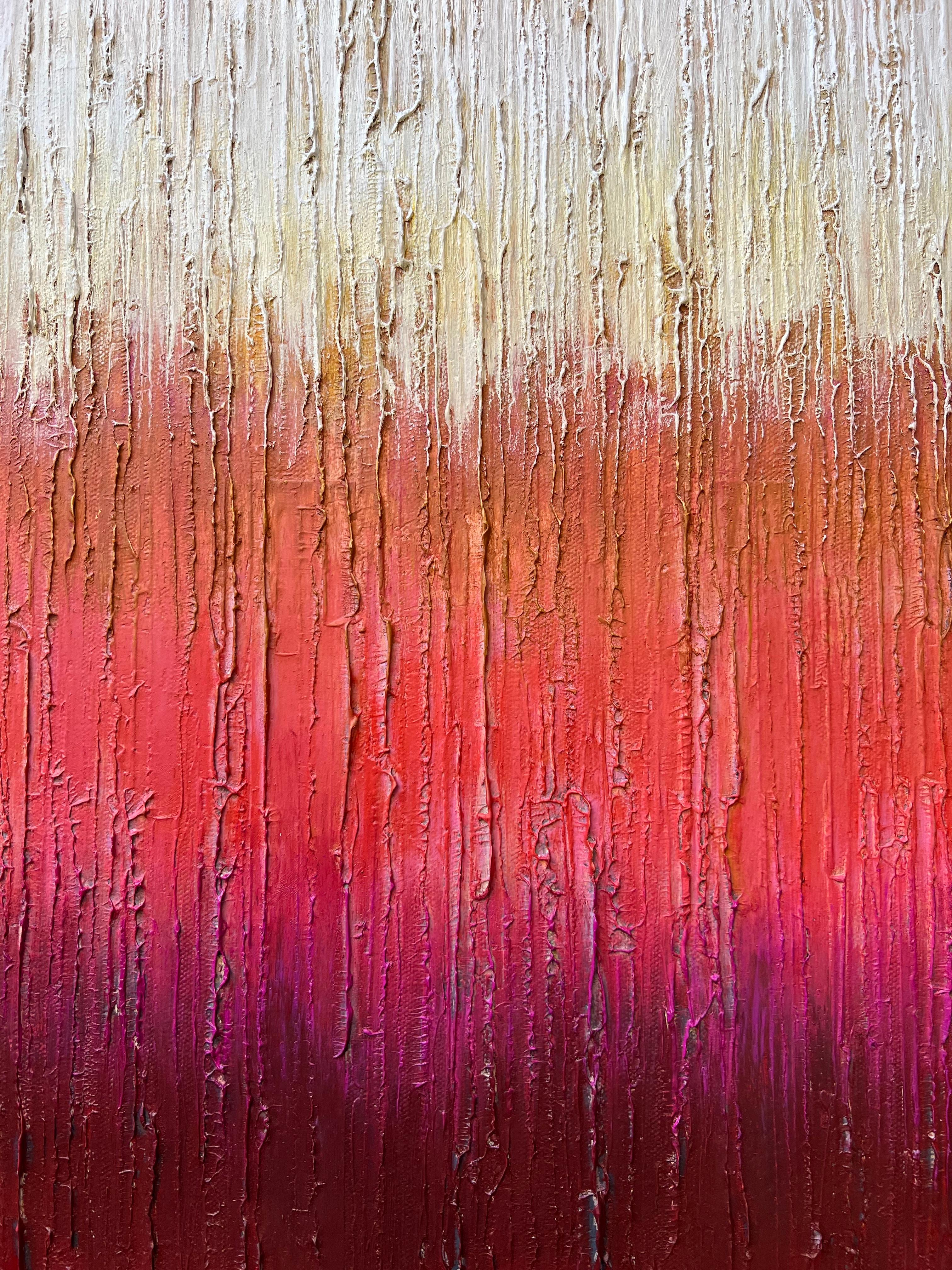 <p>Artist Comments<br>A stunning gradation of cream to brilliant and deep red cascades gently in this charming abstract landscape. Part of artist Janet Hamilton's series that utilizes textured surfaces predominated by lines. Janet incorporates a