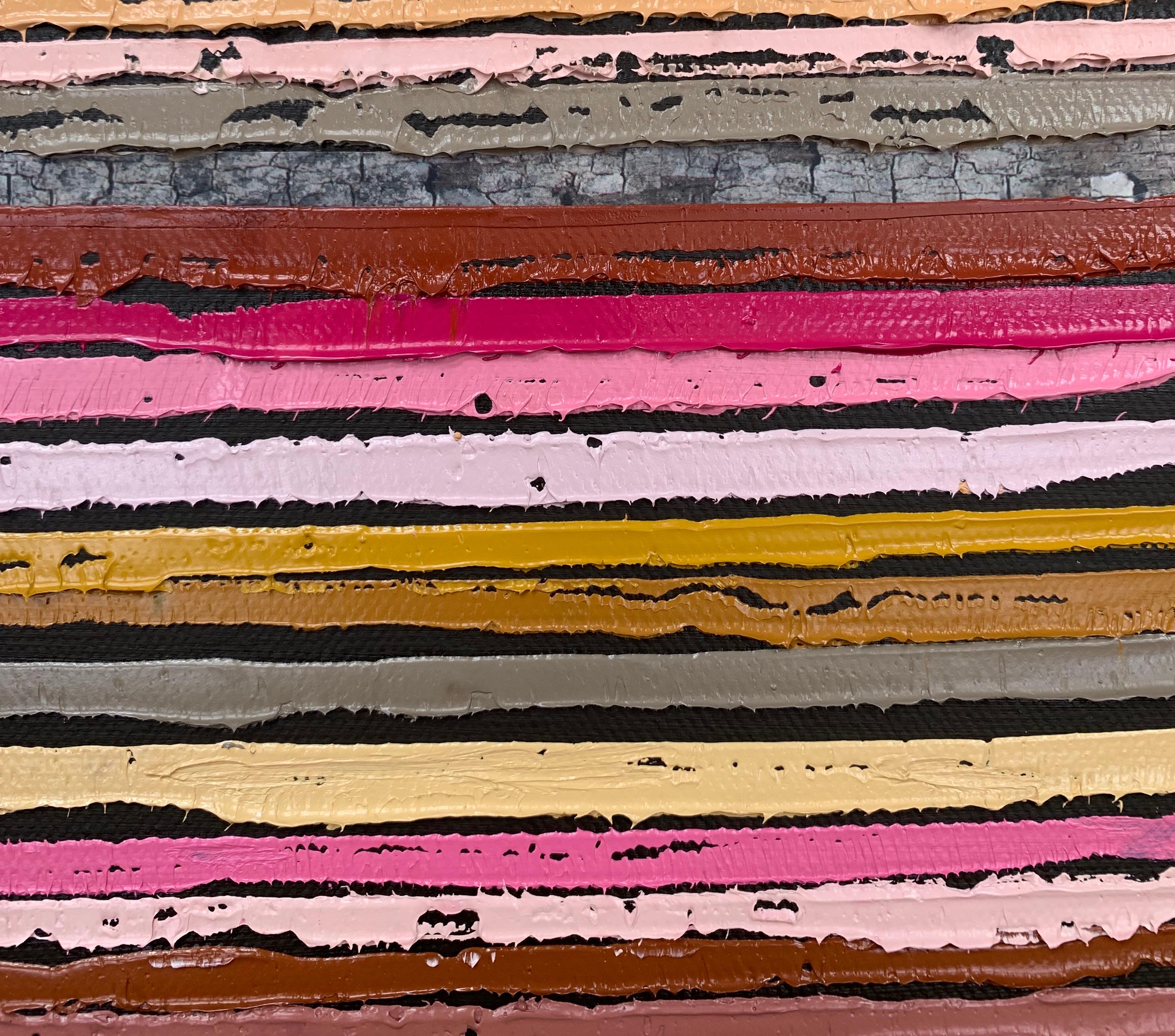 Strisce rosa, pittura ad olio astratta - Abstract Painting Rosa di Janet Hamilton