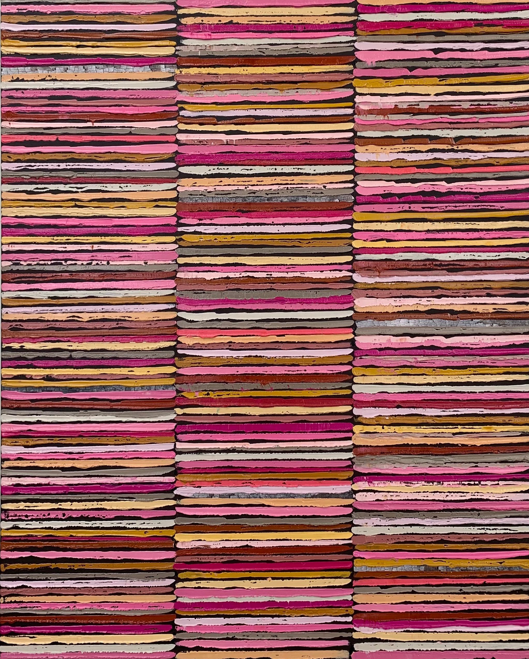 Abstract Painting di Janet Hamilton - Strisce rosa, pittura ad olio astratta