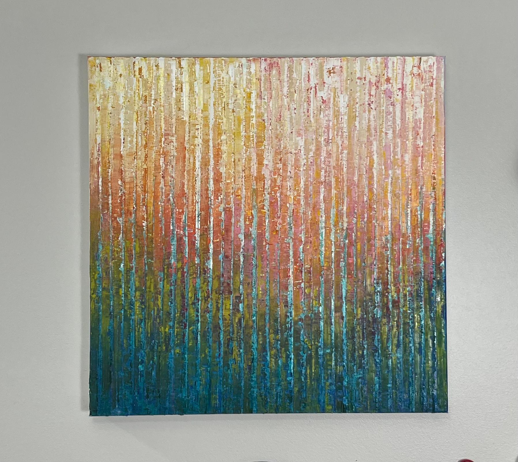 Giardino di primavera, pittura a olio astratta - Painting Astratto di Janet Hamilton