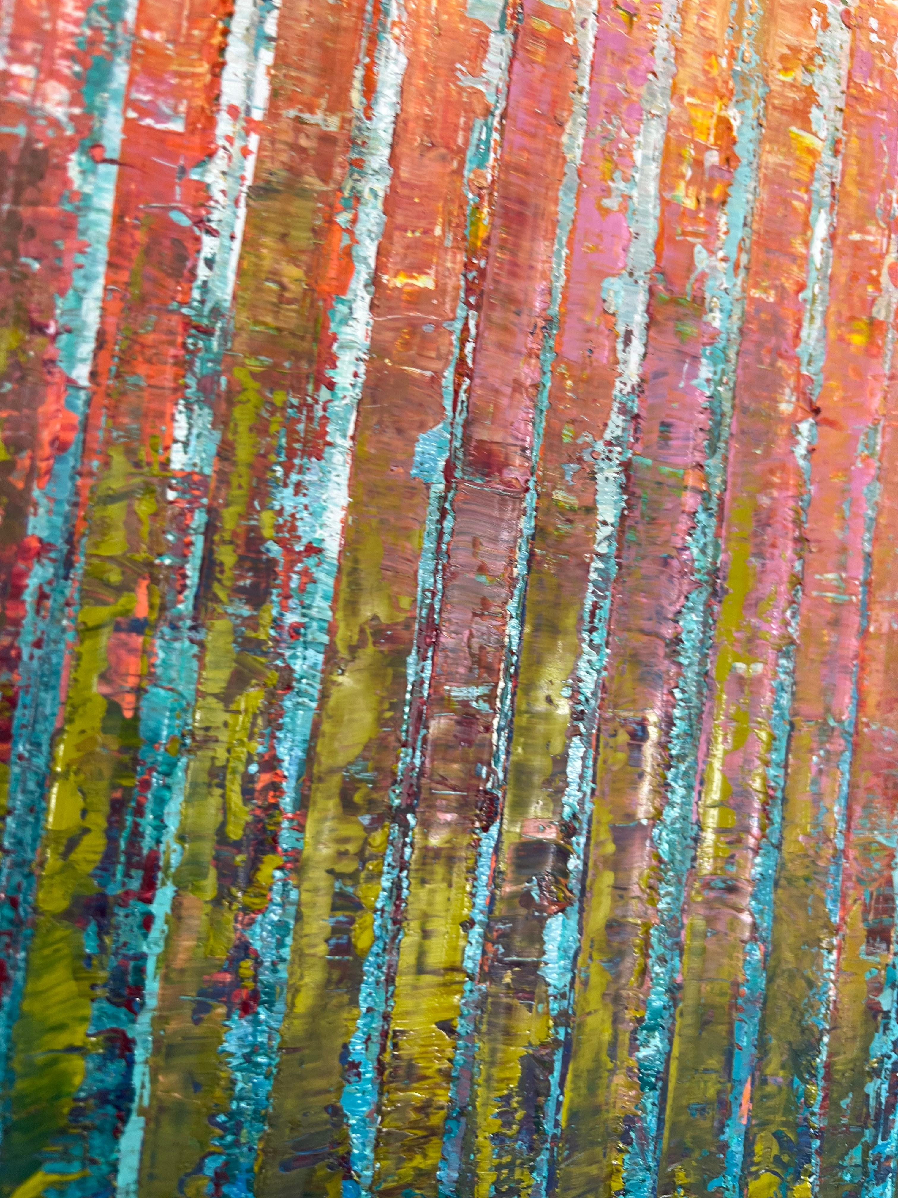 Giardino di primavera, pittura a olio astratta - Abstract Painting Marrone di Janet Hamilton