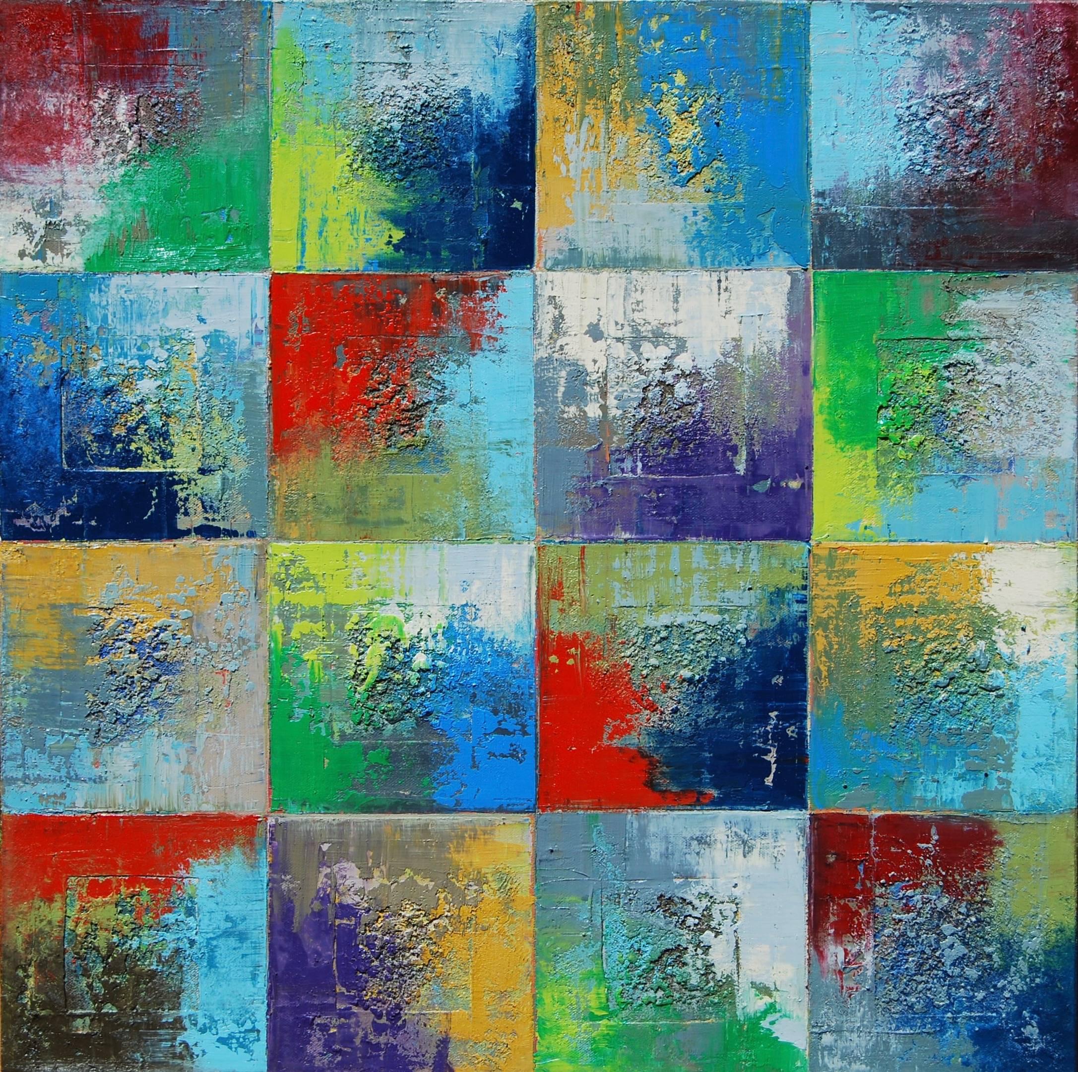 Squares 24 Janet Hamilton Oil painting on stretched canvas
One-of-a-kind
Signed on back
2017
24 in. h x 24 in. w x 1.5 in. d
3 lbs. 4 oz. Artist Comments 
This piece is part of my geometric series. It is painted on a gallery wrapped canvas, with