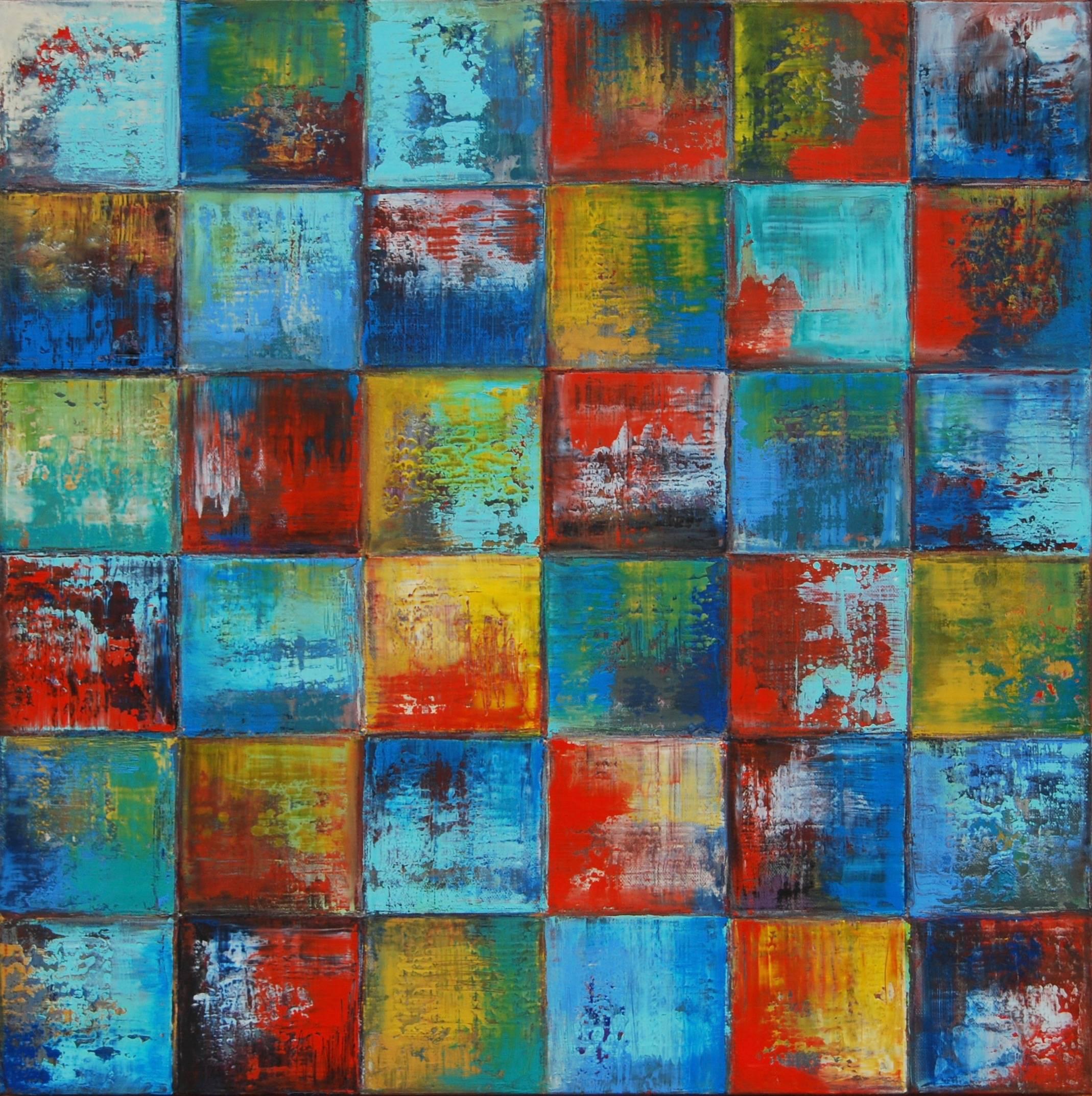 Janet Hamilton Abstract Painting - Squares 24B, Abstract Oil Painting