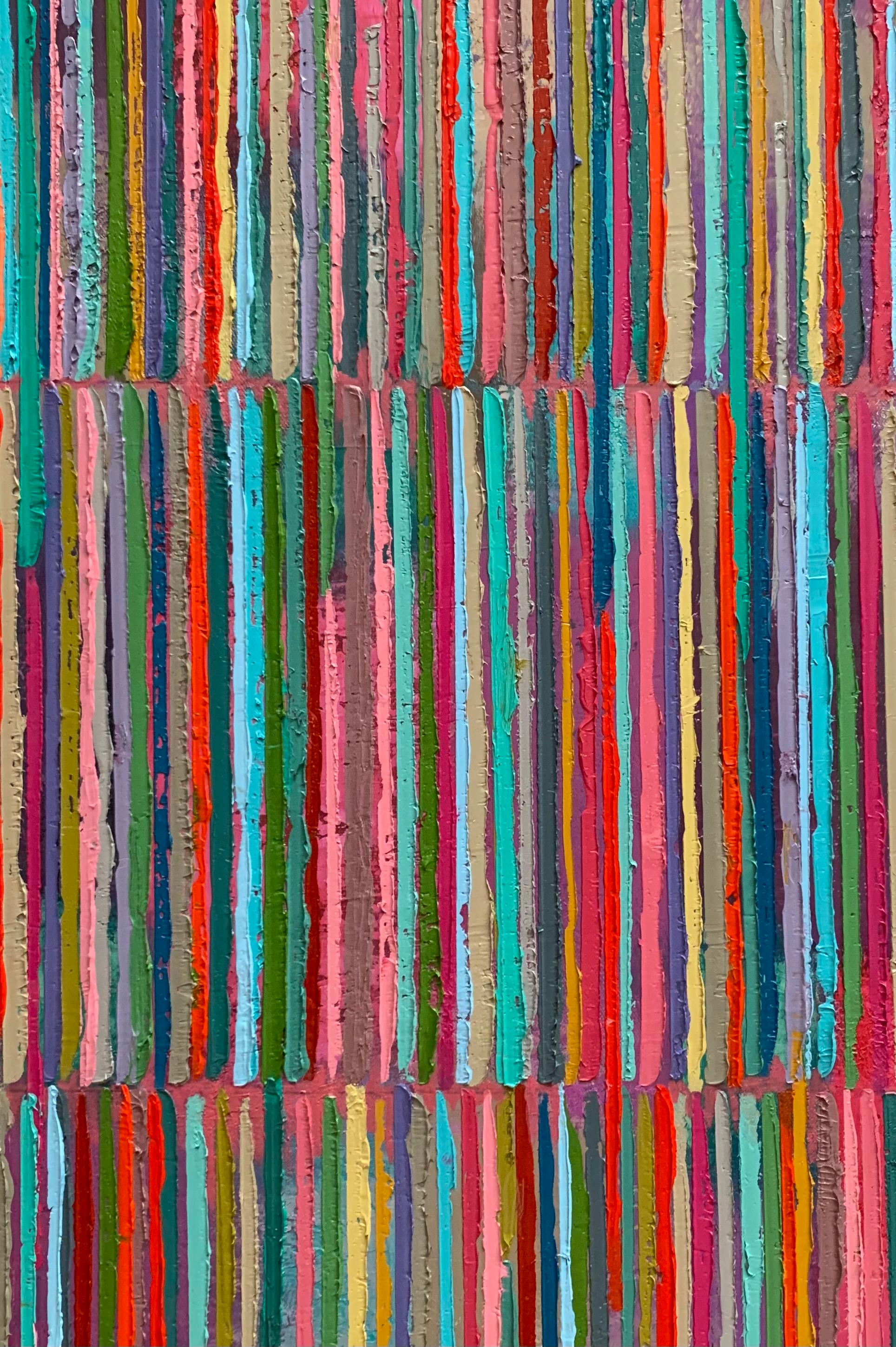 Triple Stripes C, Abstract Oil Painting - Gray Abstract Painting by Janet Hamilton