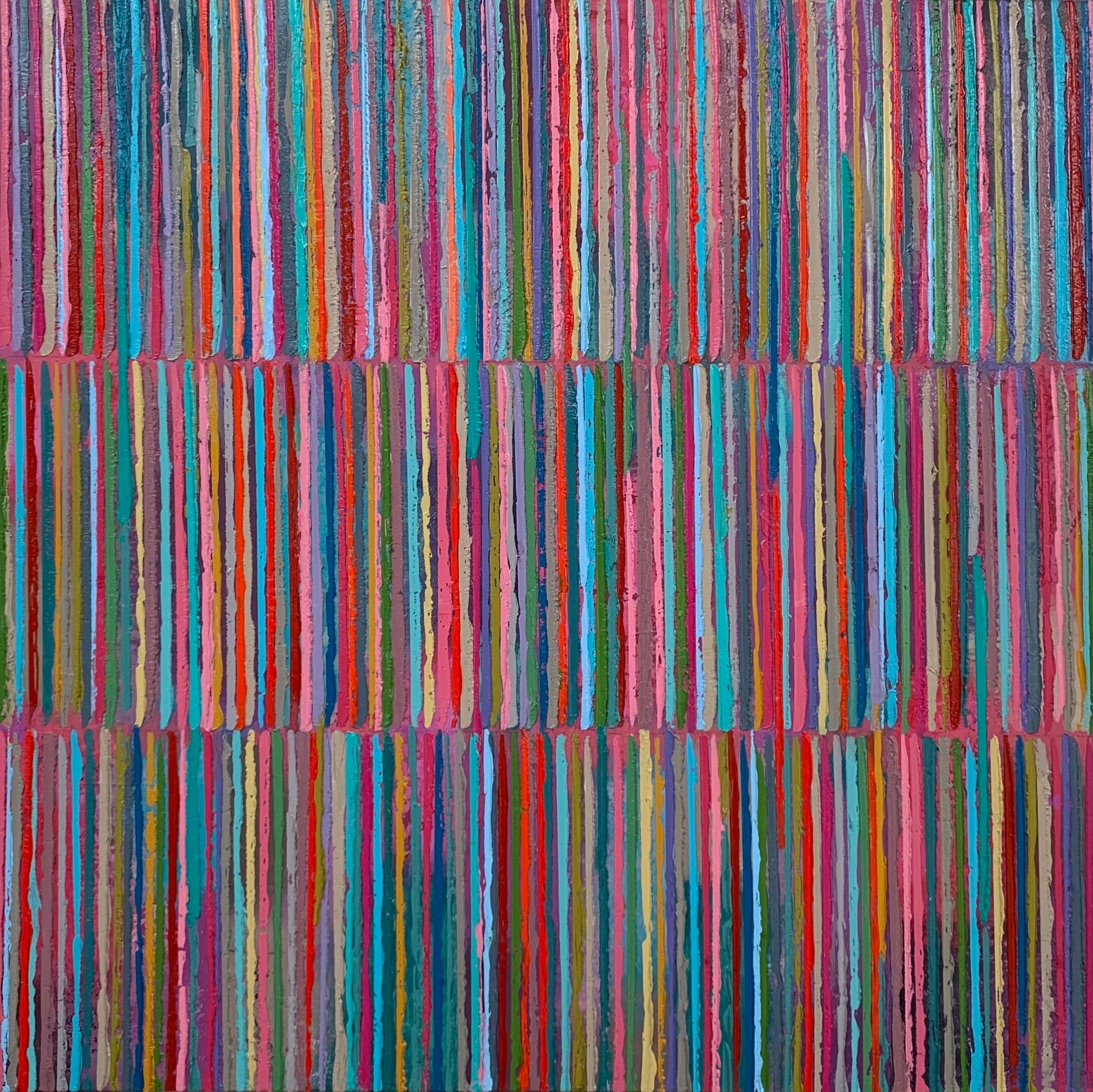 Janet Hamilton Abstract Painting - Triple Stripes C, Abstract Oil Painting