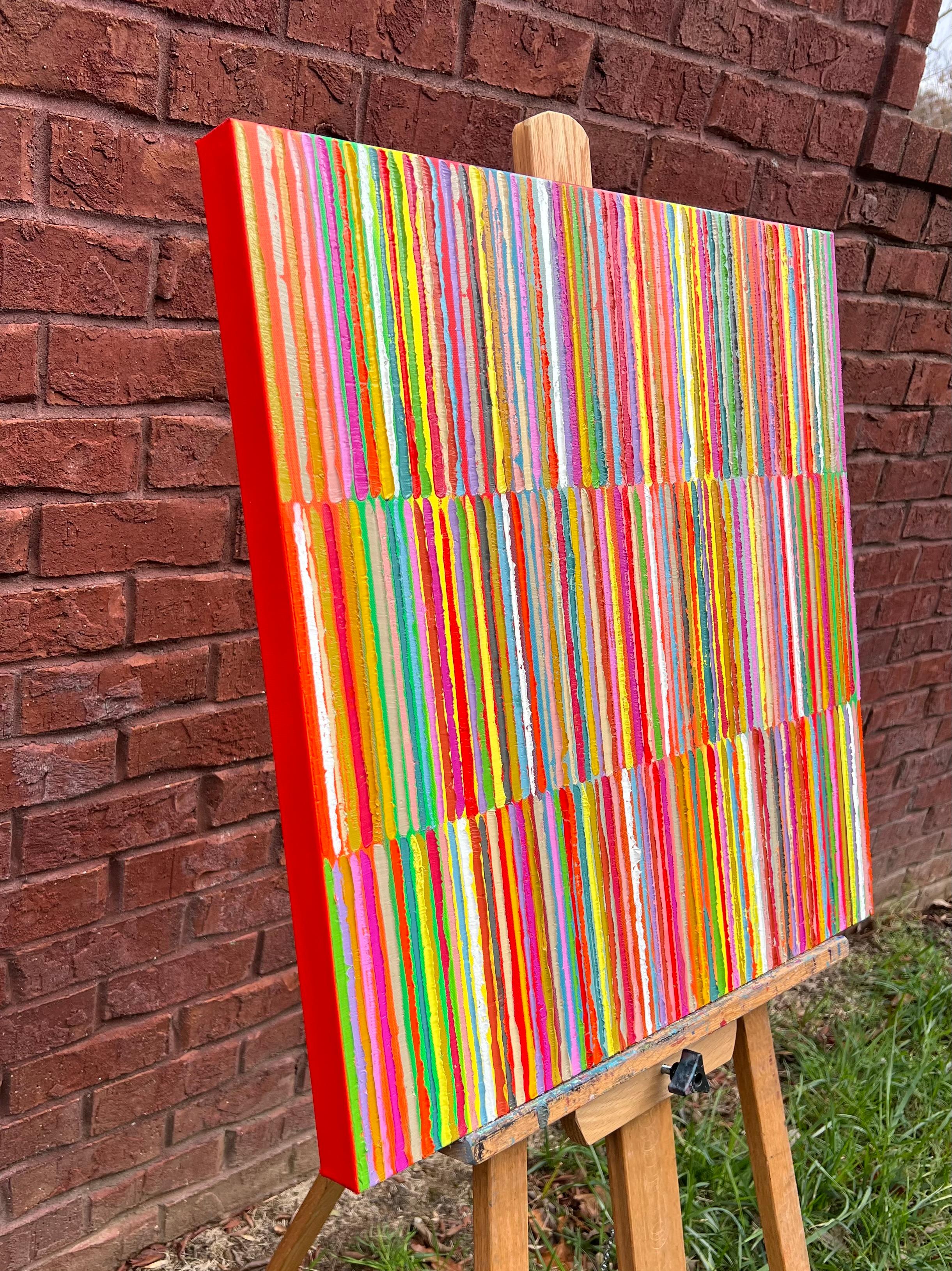 <p>Artist Comments<br>Artist Janet Hamilton presents a bold and bright abstract inspired by positive thoughts and happy feelings. She arranges vibrant vertical lines in cascading patterns with expressive color and texture. 