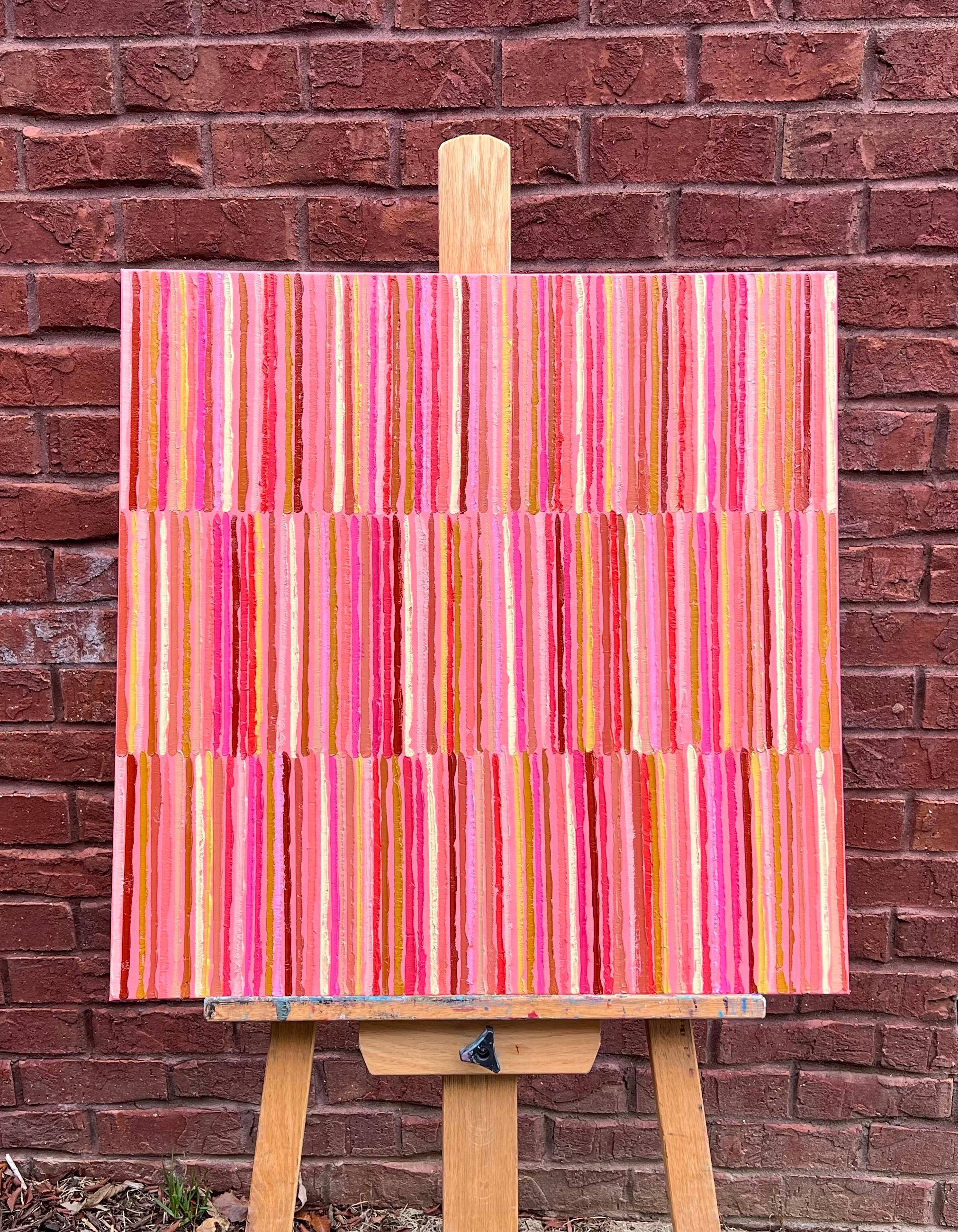 <p>Artist Comments<br>A radiant palette of vivid pink hues creates a striking geometric abstract in artist Janet Hamilton's piece. She arranges vibrant vertical lines in cascading patterns with expressive color and texture. 