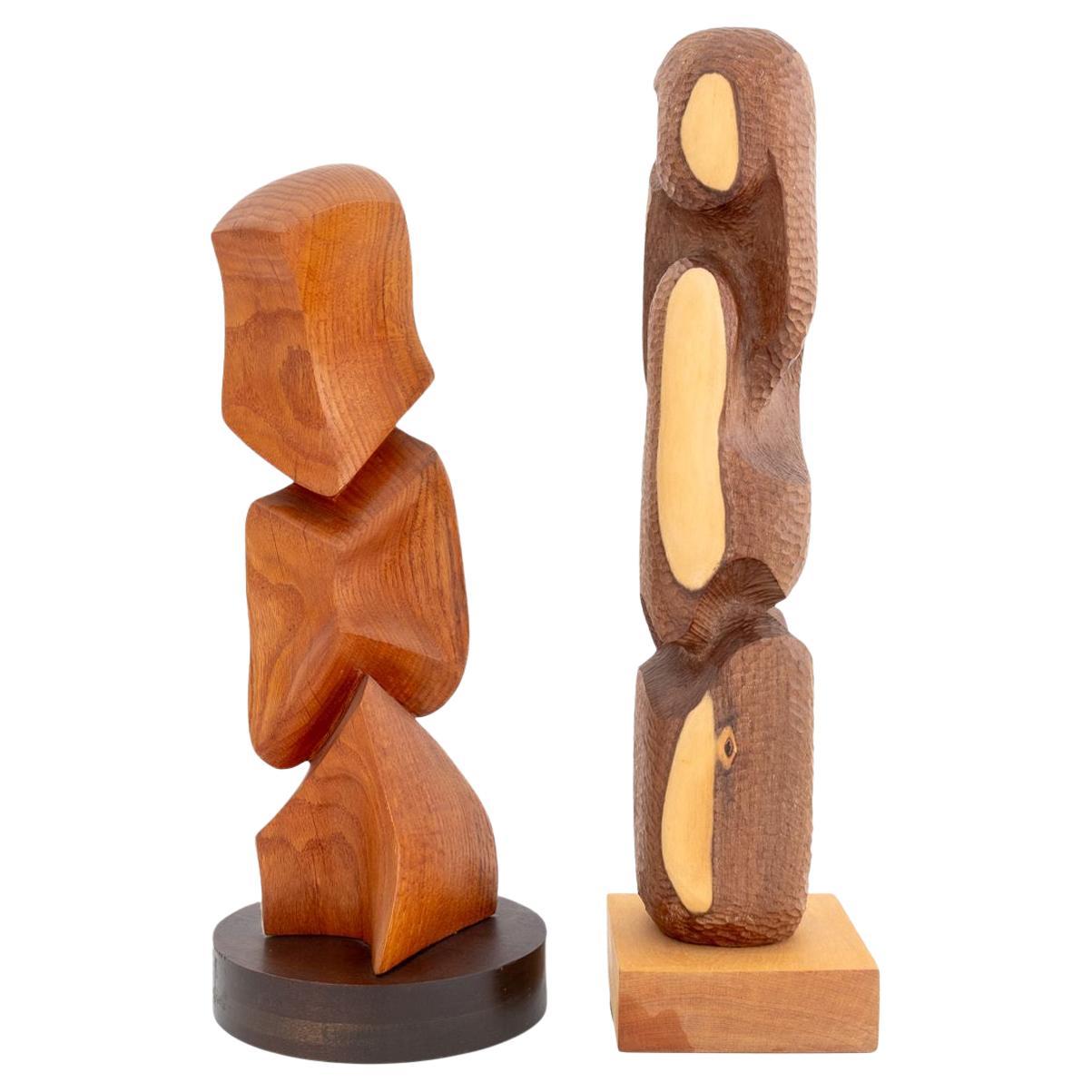 Janet Handler Abstract Carved Wood Sculptures, 2 For Sale