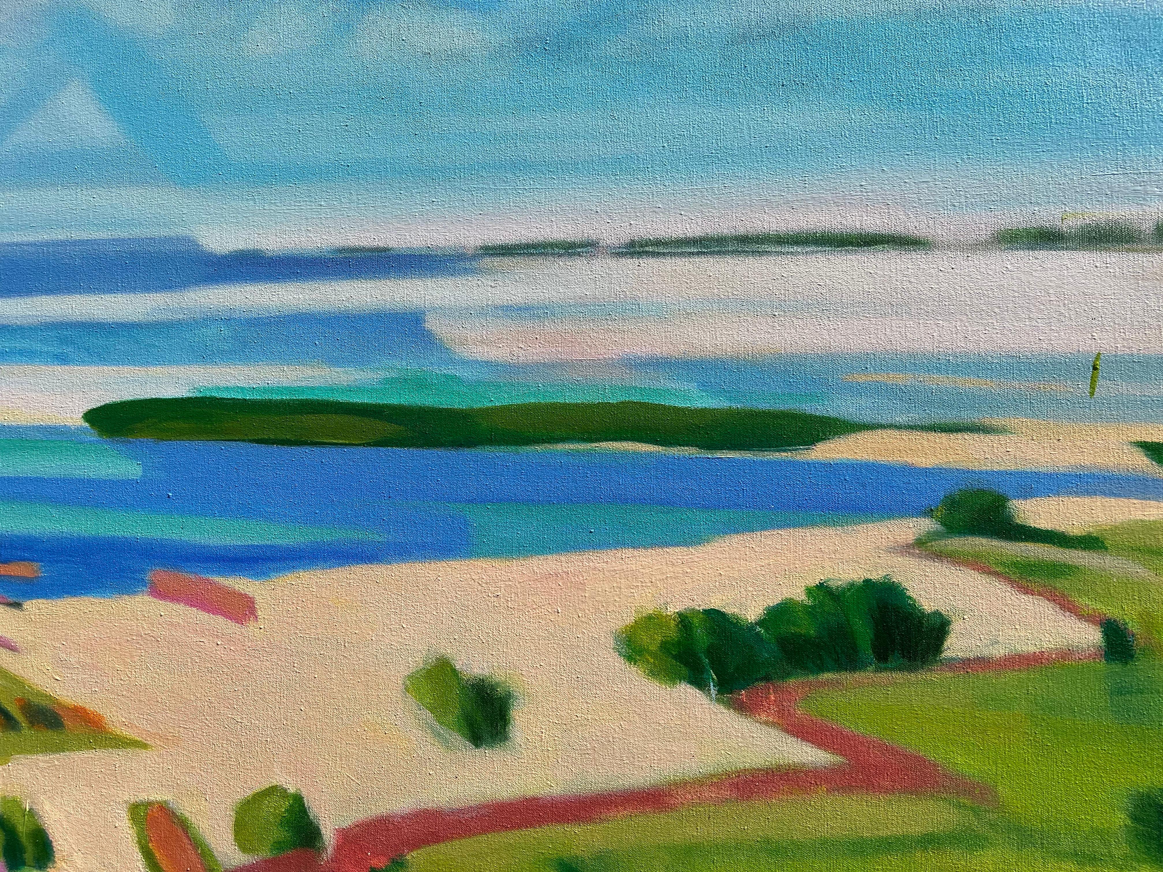Large Plein Air Landscape Oil Painting, Peach & Plenty, Hamptons, Janet Jennings For Sale 1