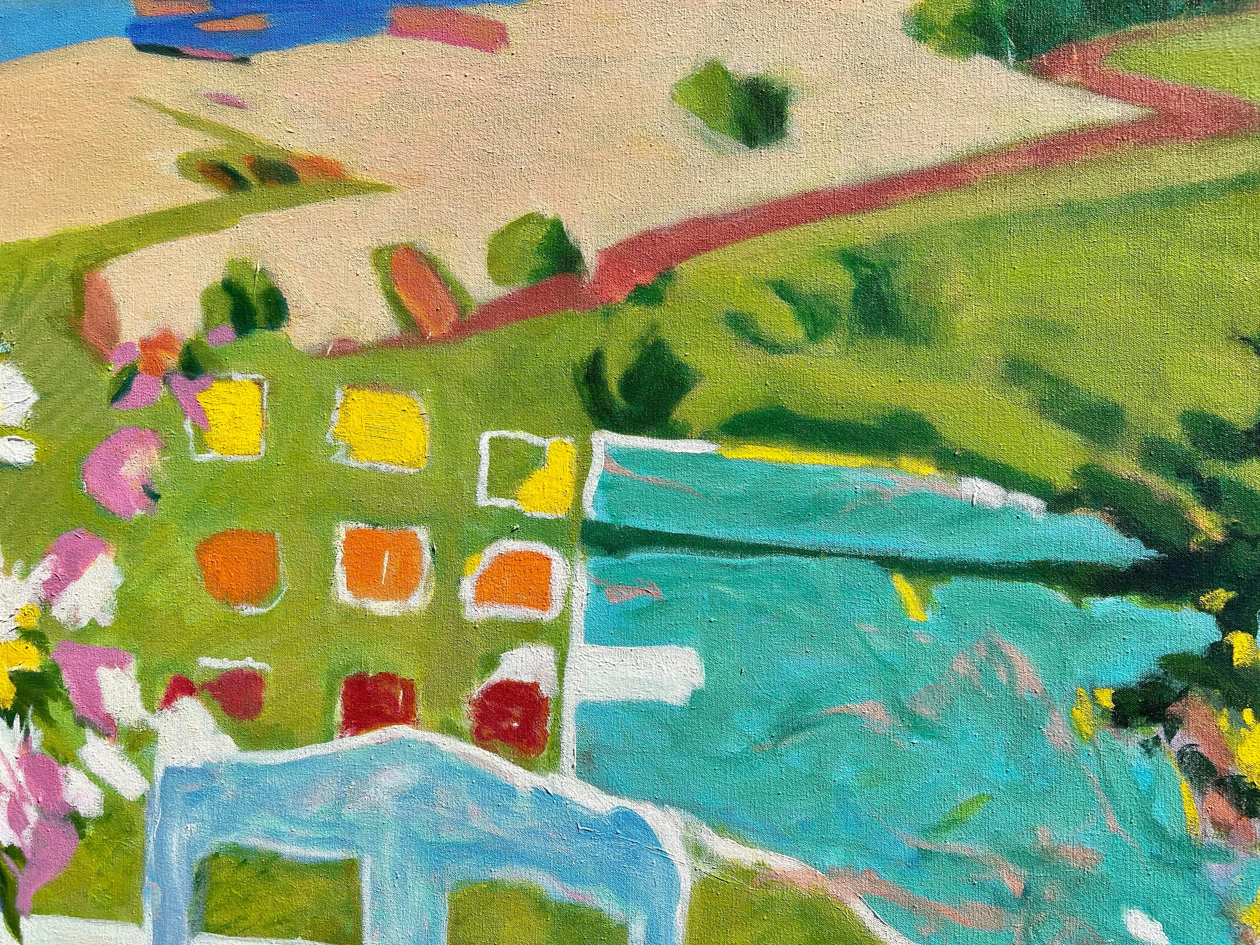 Large Plein Air Landscape Oil Painting, Peach & Plenty, Hamptons, Janet Jennings For Sale 2