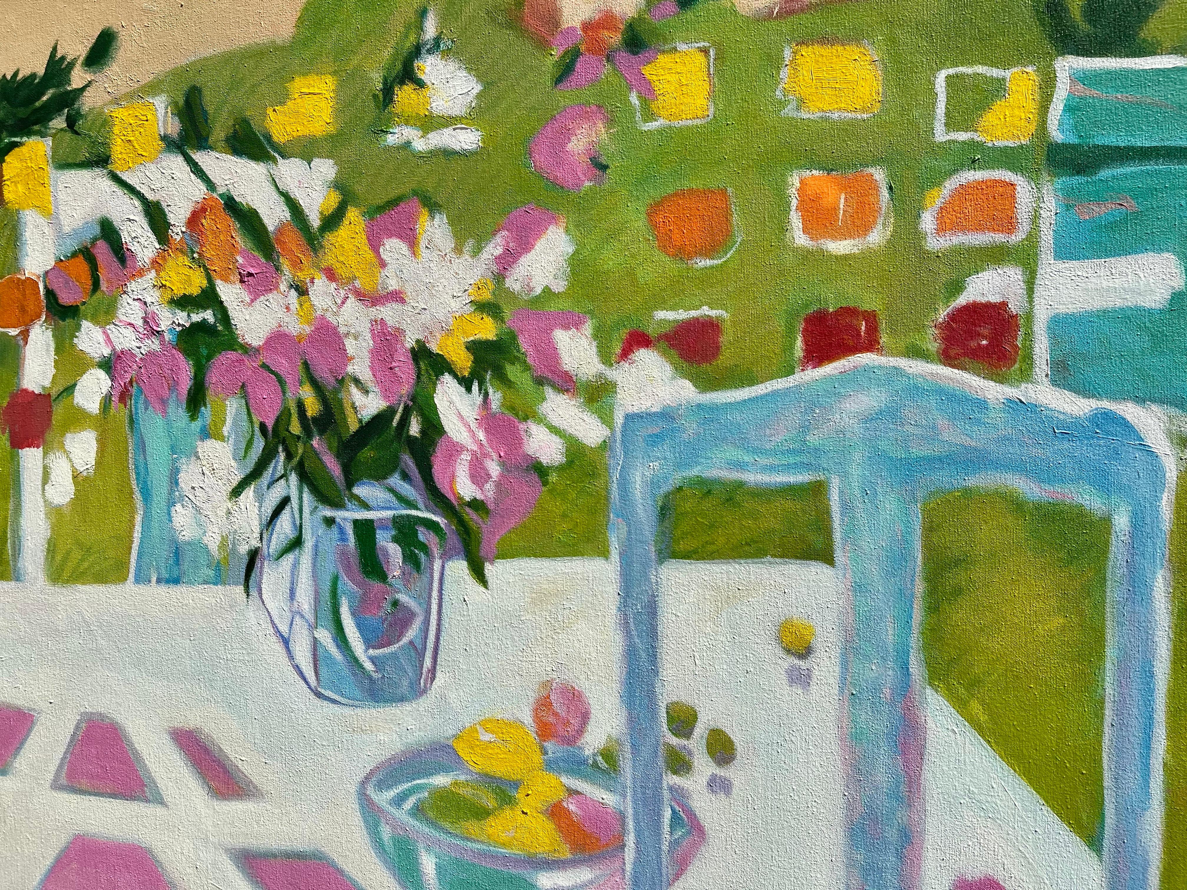 Gran pintura al óleo de paisaje Plein Air, Melocotón y abundancia, Hamptons, Janet Jennings en venta 6