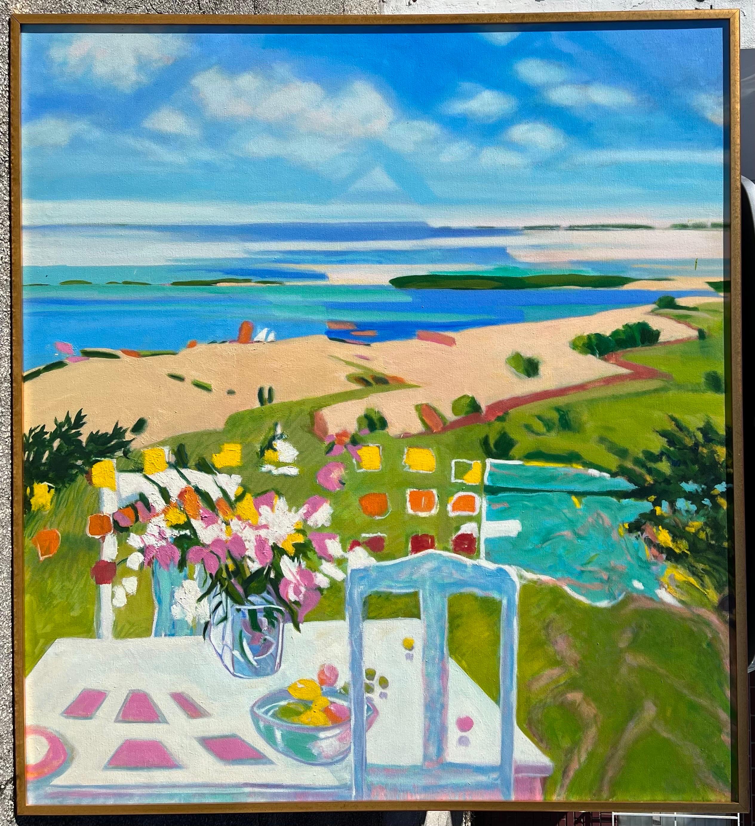 Large Plein Air Landscape Oil Painting, Peach & Plenty, Hamptons, Janet Jennings For Sale 4