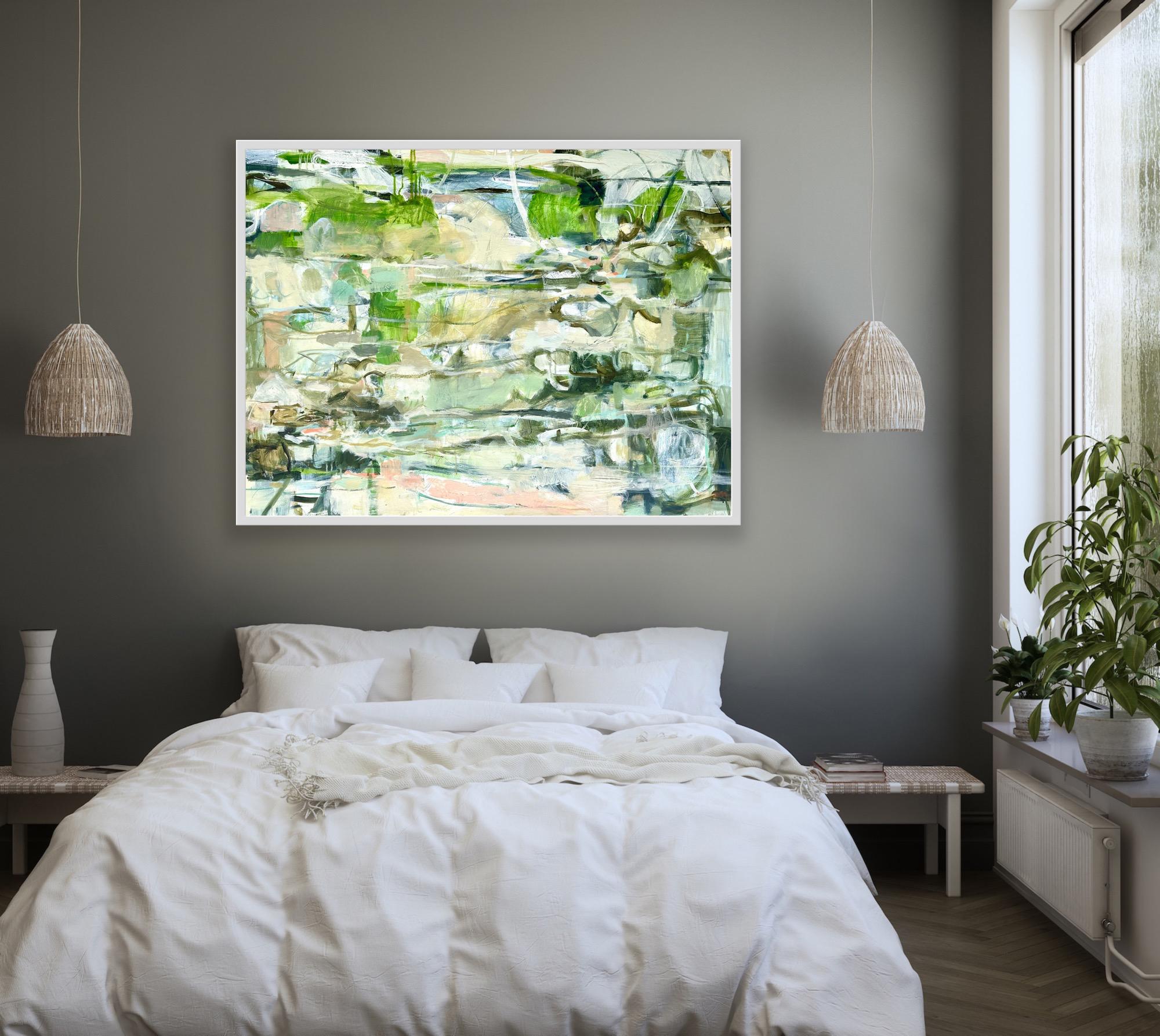 Costa, Pittura astratta originale, Arte originale, Espressionista - Abstract Painting Verde di Janet Keith