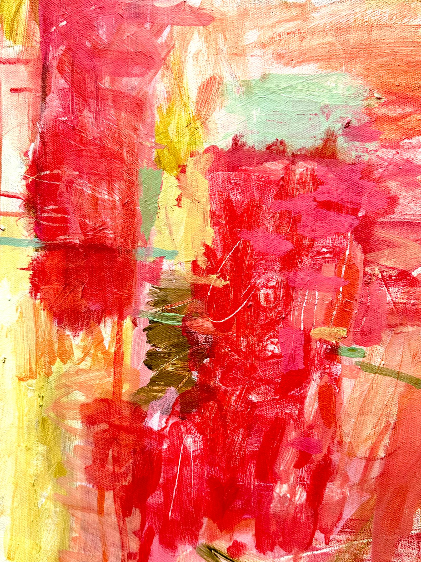 JANET KEITH CRIMSON AND TOPAZ Quadro astratto originale Acrilico su tela Dimensioni dell'immagine: 92cm x 92cm x 4cm u2028Dimensioni della tela come incorniciata: H96 x L96 x 5,5 cm (tela con cornice per galleria profonda)u2028u2028Venduto