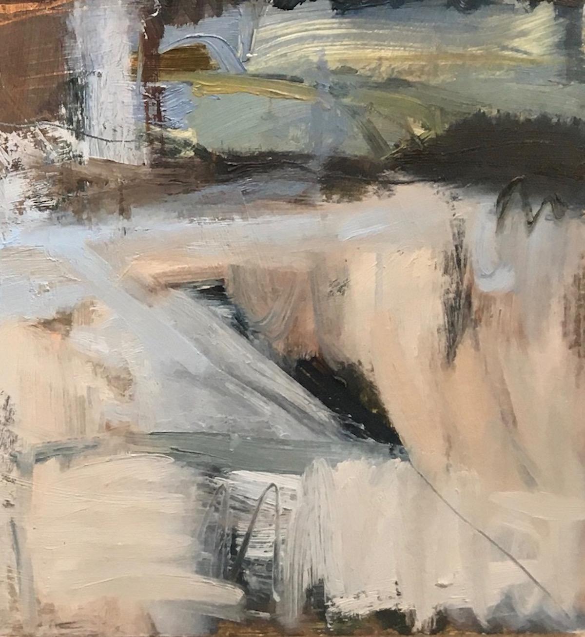 Edge of the Earth, Pittura astratta di paesaggio, opera d'arte contemporanea con base a terra - Abstract Painting Grigio di Janet Keith