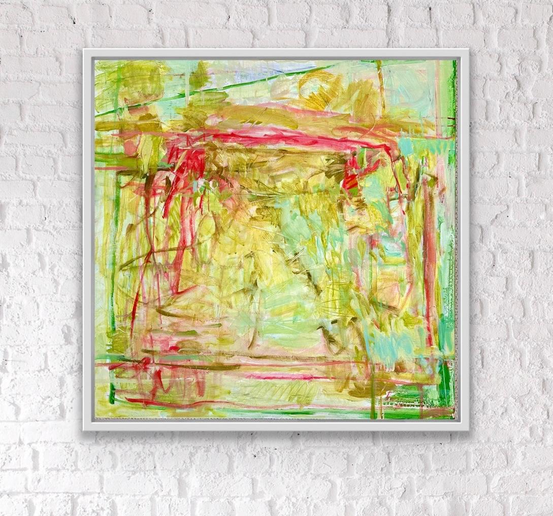 Escapade in Emerald and Ruby - Abstract Painting by Janet Keith