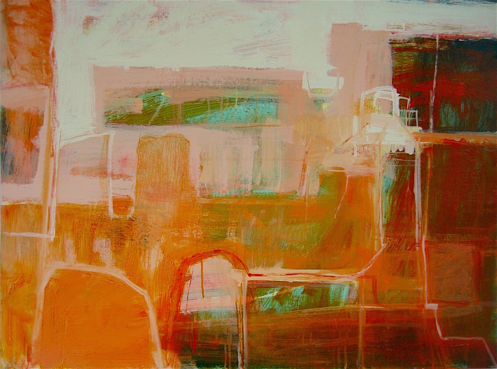 Abstract Painting Janet Keith - Peinture abstraite indienne d'après-midi, architecture indienne vibrante