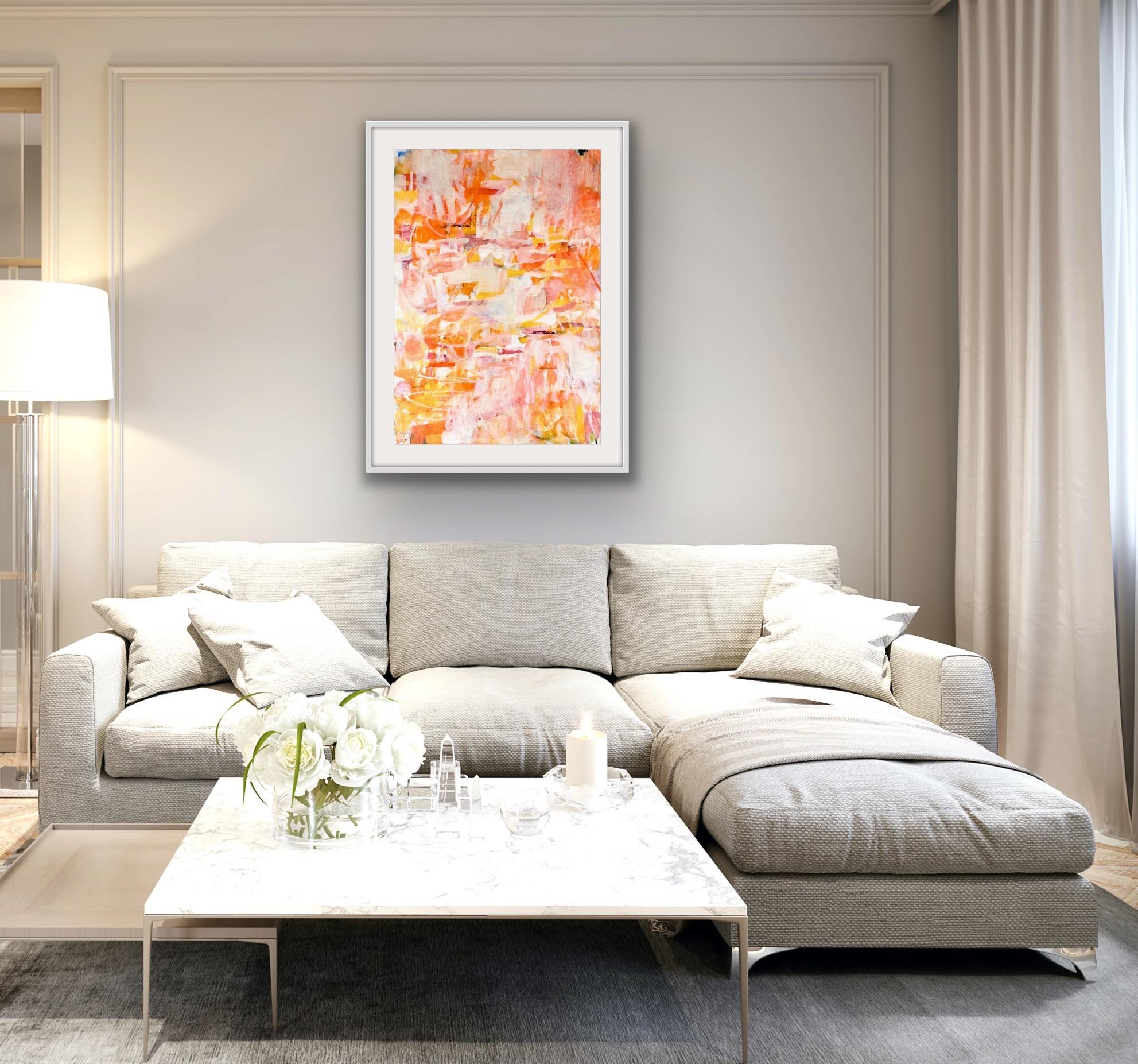 Amanecer Rosa, Arte Original Rosa y Naranja, Arte Abstracto Paisaje Aéreo, Arte Asequible en venta 3