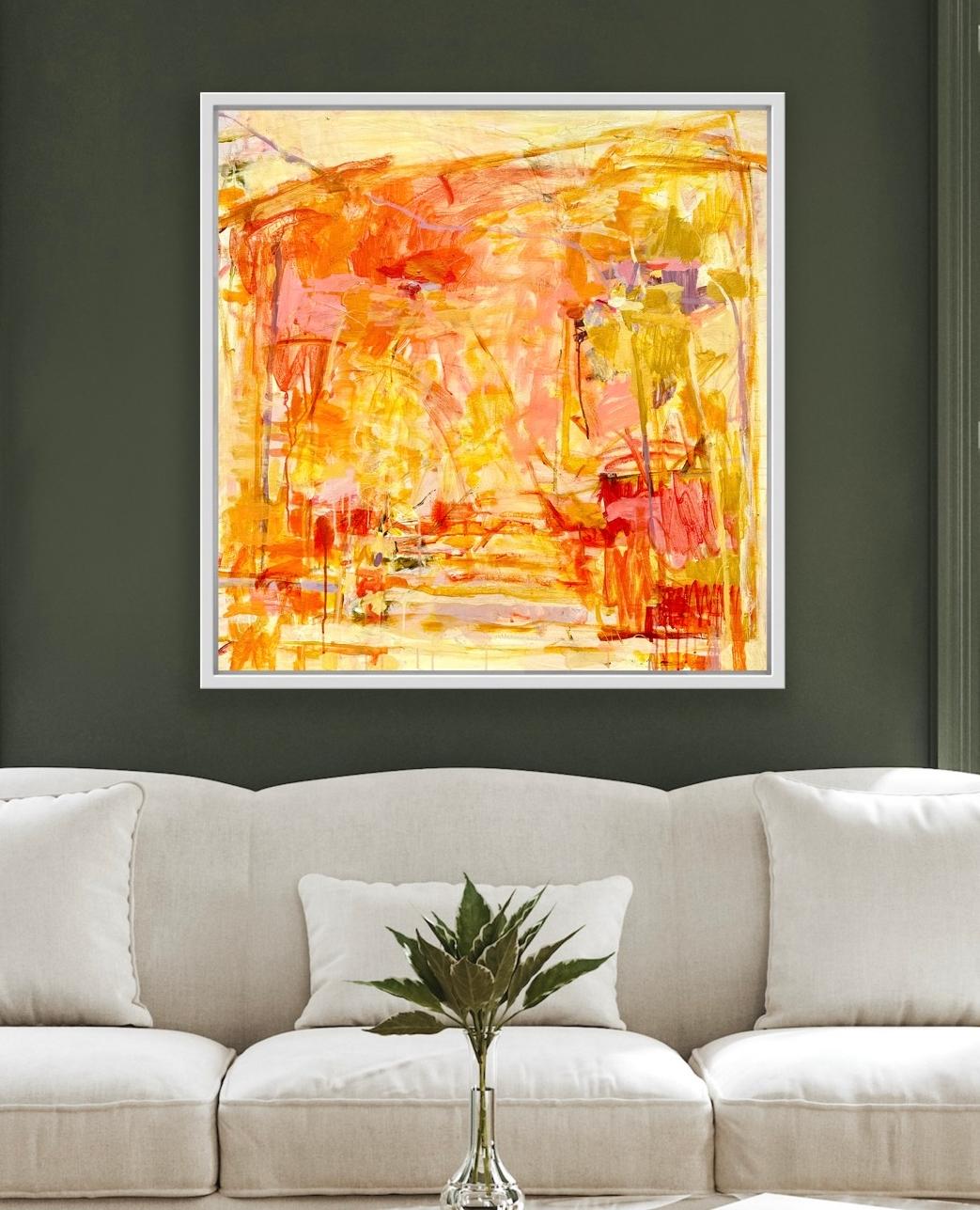 JANET KEITH ESCINTILANDO LA LUZ DEL SOL Pintura abstracta original Acrílico sobre lienzo Tamaño de la imagen: 92cm x 92cm x 4cm u2028Tamaño del lienzo enmarcado: 96 x 96 x 5,5 cm (lienzo profundo envuelto en galería)u2028u2028Se vende enmarcado