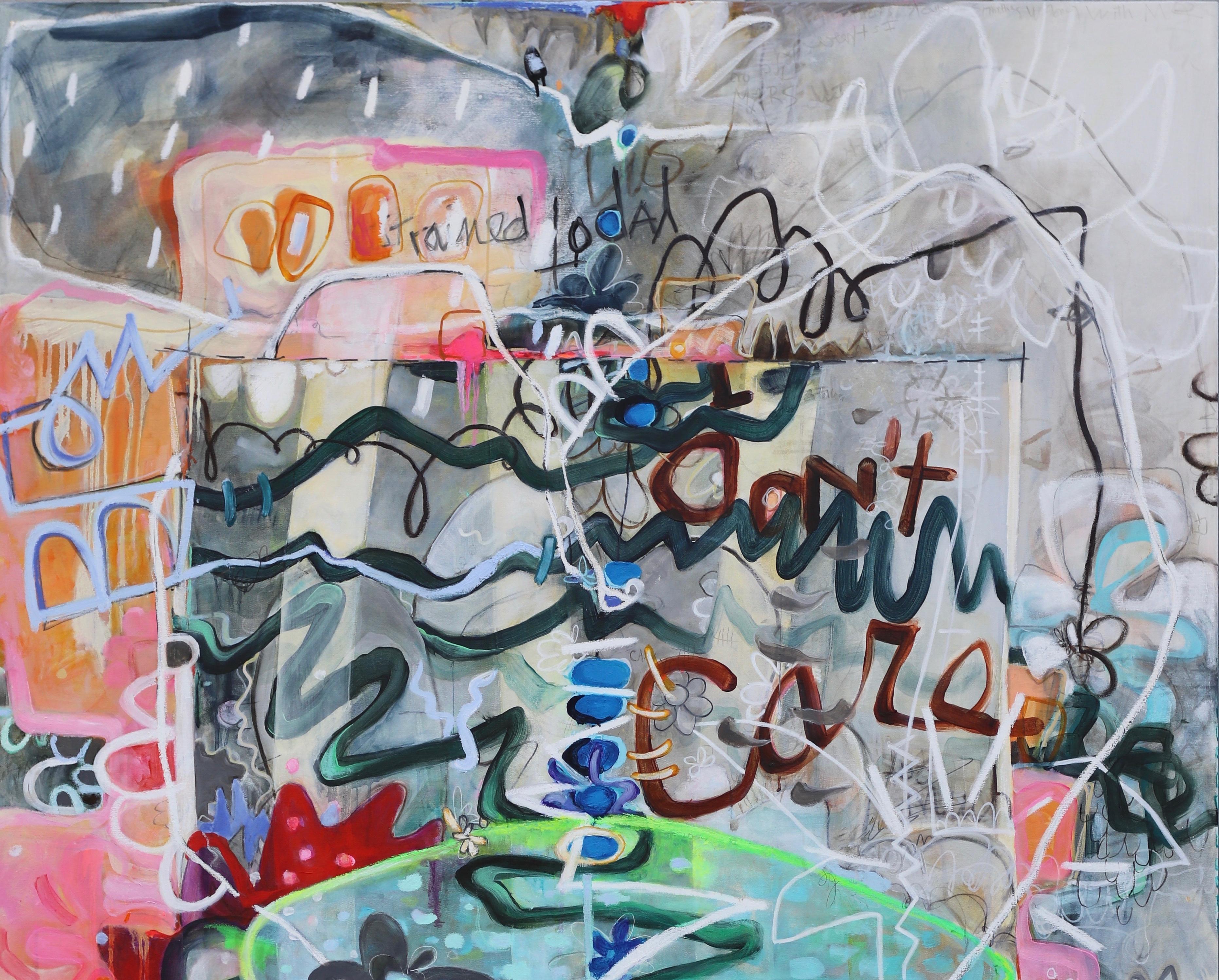 « I Love You Anyway » (J'aime ça) - Gris Abstract Painting par Janet Lage