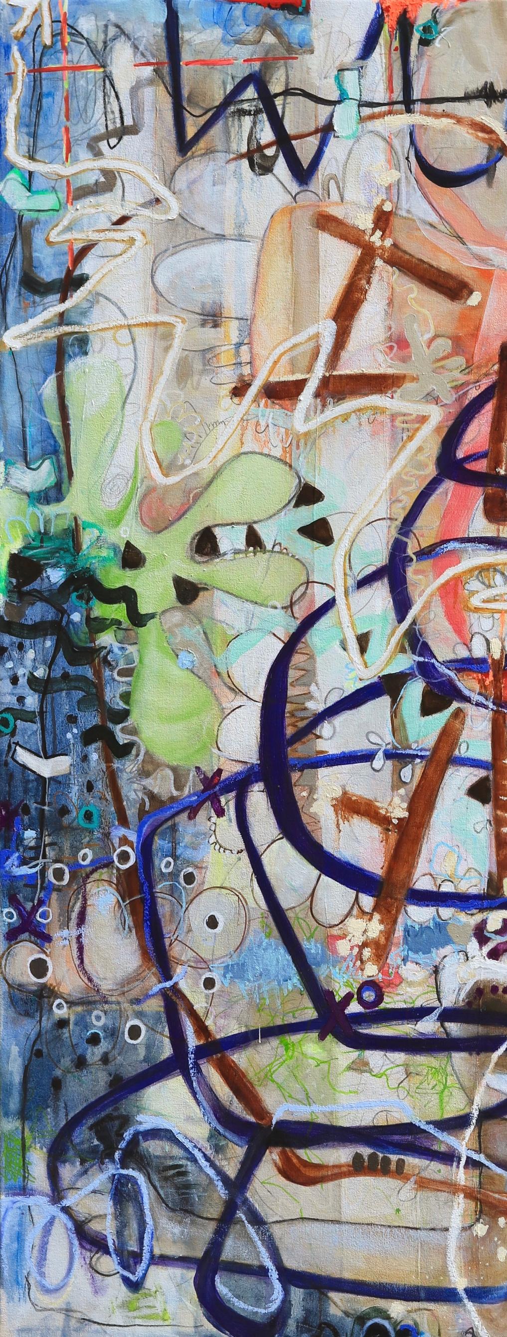 Le energiche opere astratte di Janet Lage sono ricche di scritte (graffiti), colori, forme e pennellate espressionistiche. 
Per Lage, il processo di pittura è un'alleanza tra linguaggio e immagine. La narrazione si basa sulle dinamiche mutevoli