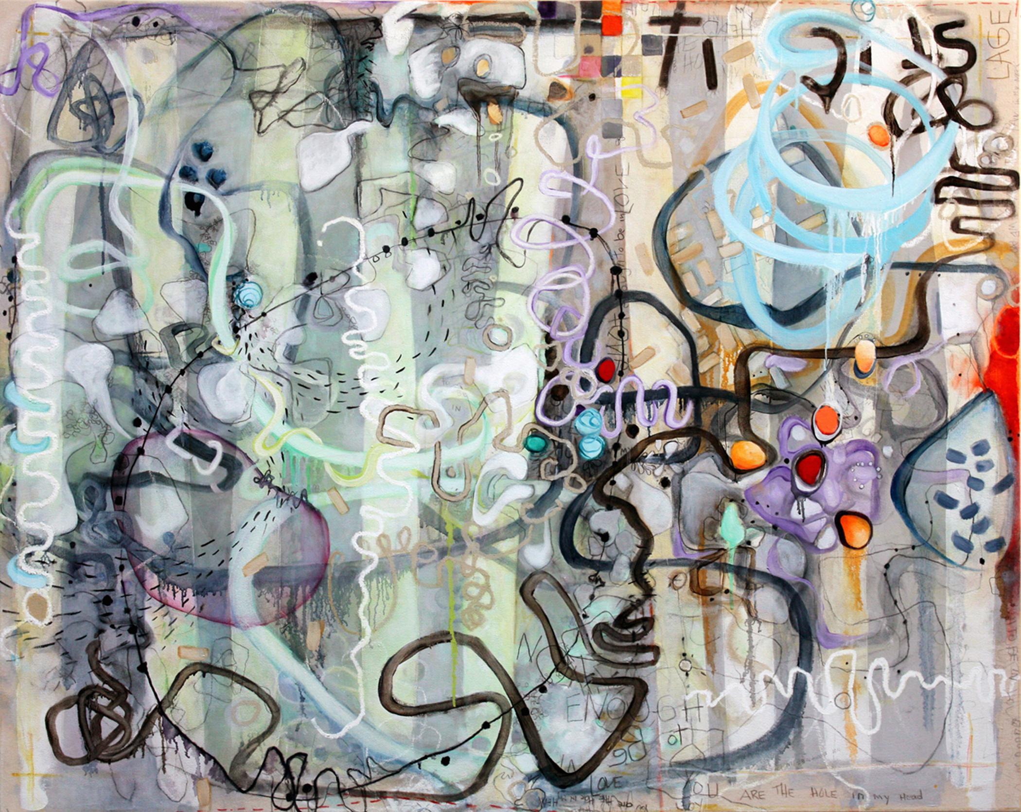 Janet Lage Abstract Painting – Stick It: Nicht genug, um verliebt zu sein