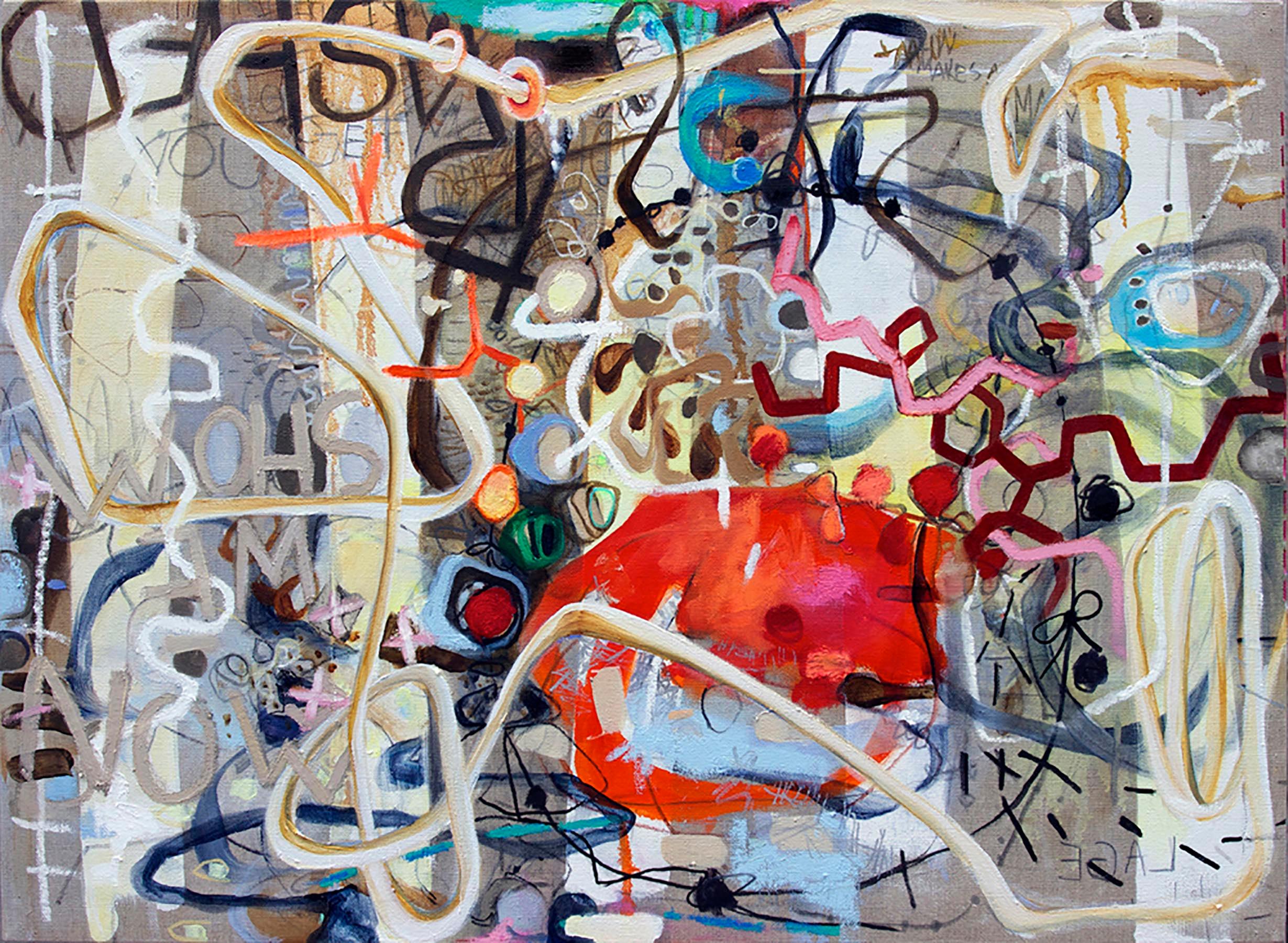 Janet Lage Abstract Painting – Trashed: Was macht einen guten Mann