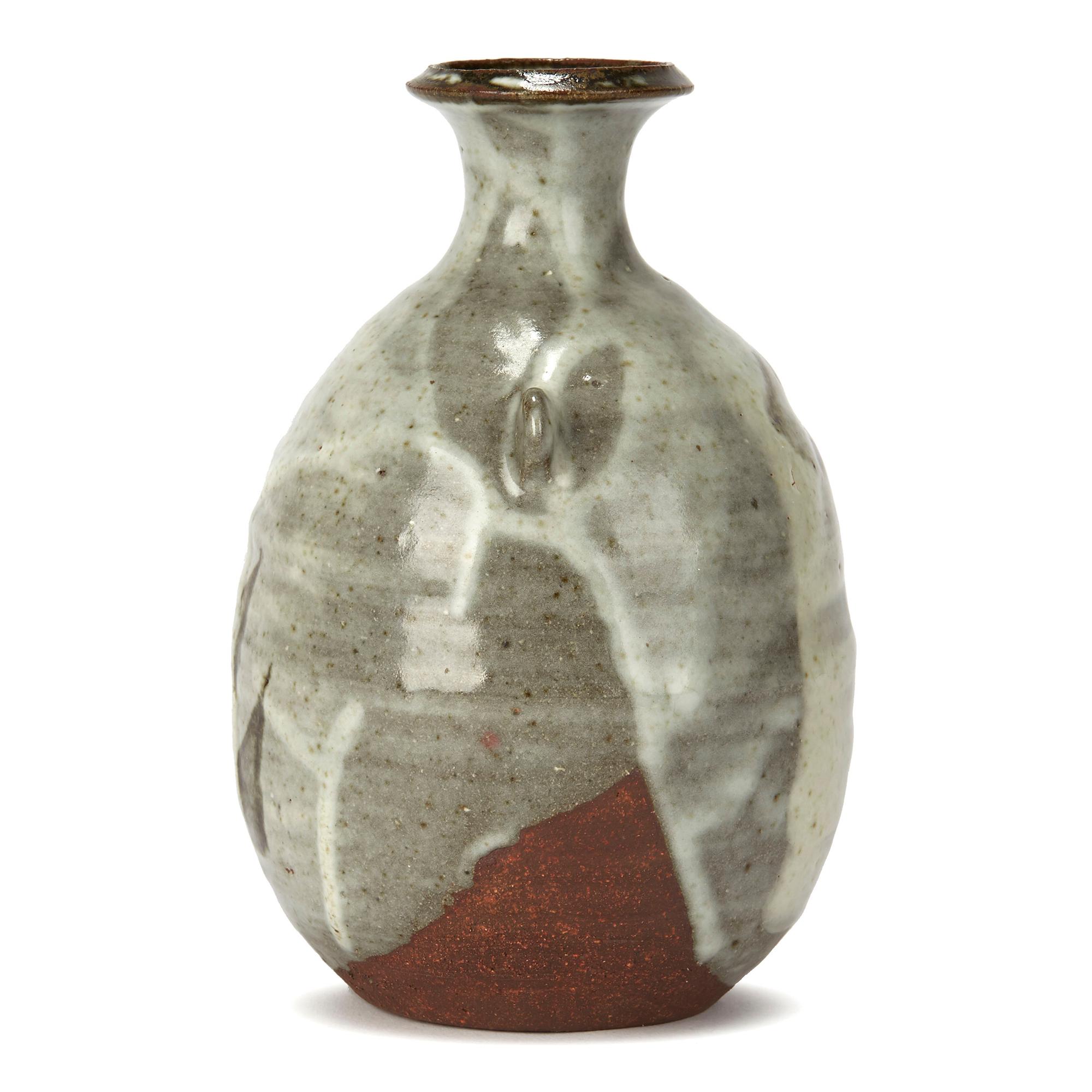 American Janet Leach Grey and White Stoneware Studio Pottery Glazed Bottle Vase