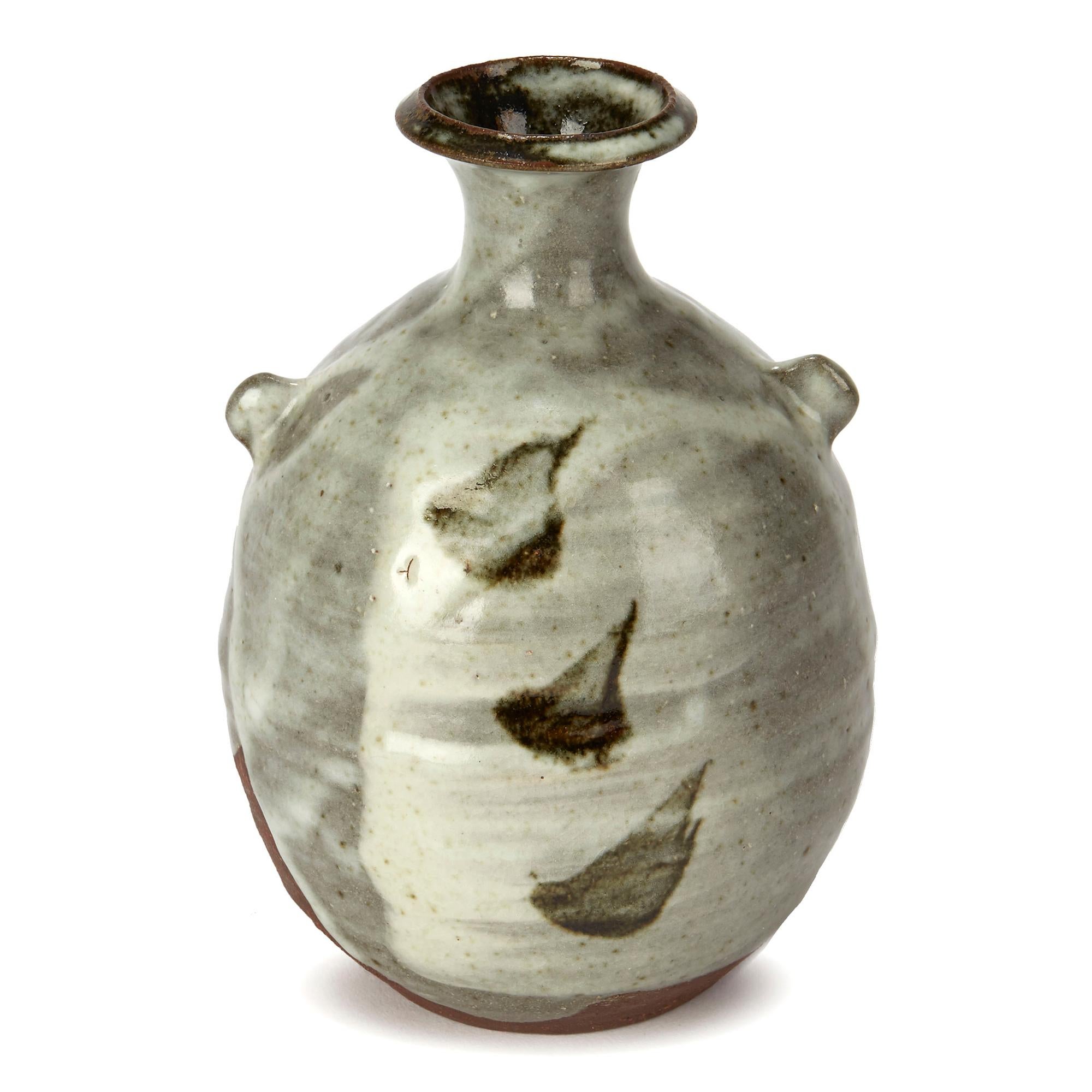 Janet Leach Grey and White Stoneware Studio Pottery Glazed Bottle Vase 1