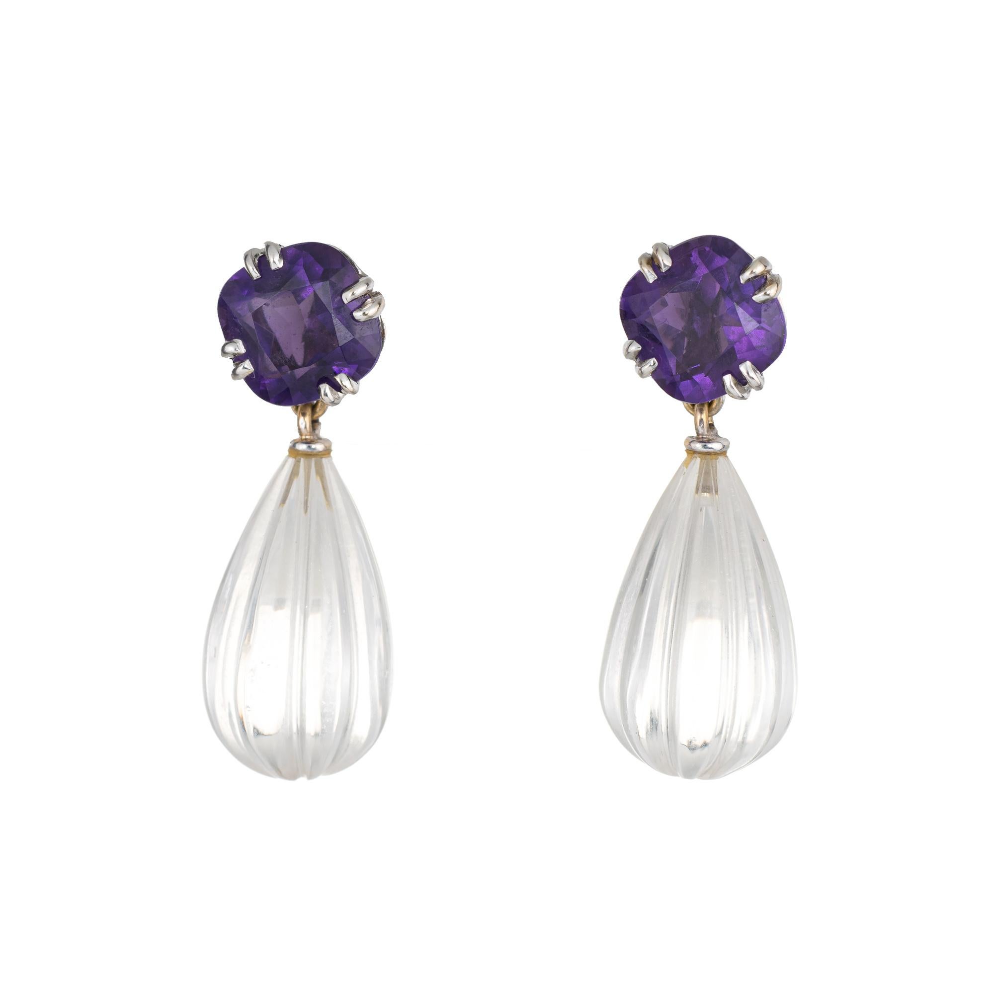 Modern Janet Mavec Earrings Amethyst Fluted Rock Crystal 18 Karat Gold Estate Jewelry