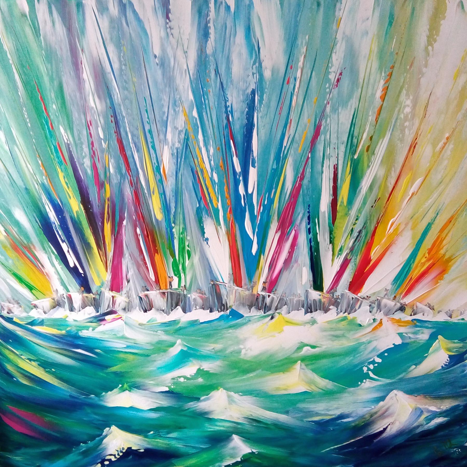 Janet Nelson Abstract Painting - A Blast Off The Start Line