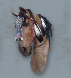 Crow Medicine Pony (sculpture, horse, beading, Native American)
