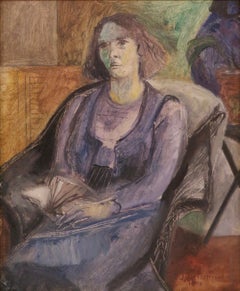 Peinture à l'huile originale écossaise moderniste datant de 1965 environ - PORTRAIT OF A LADY