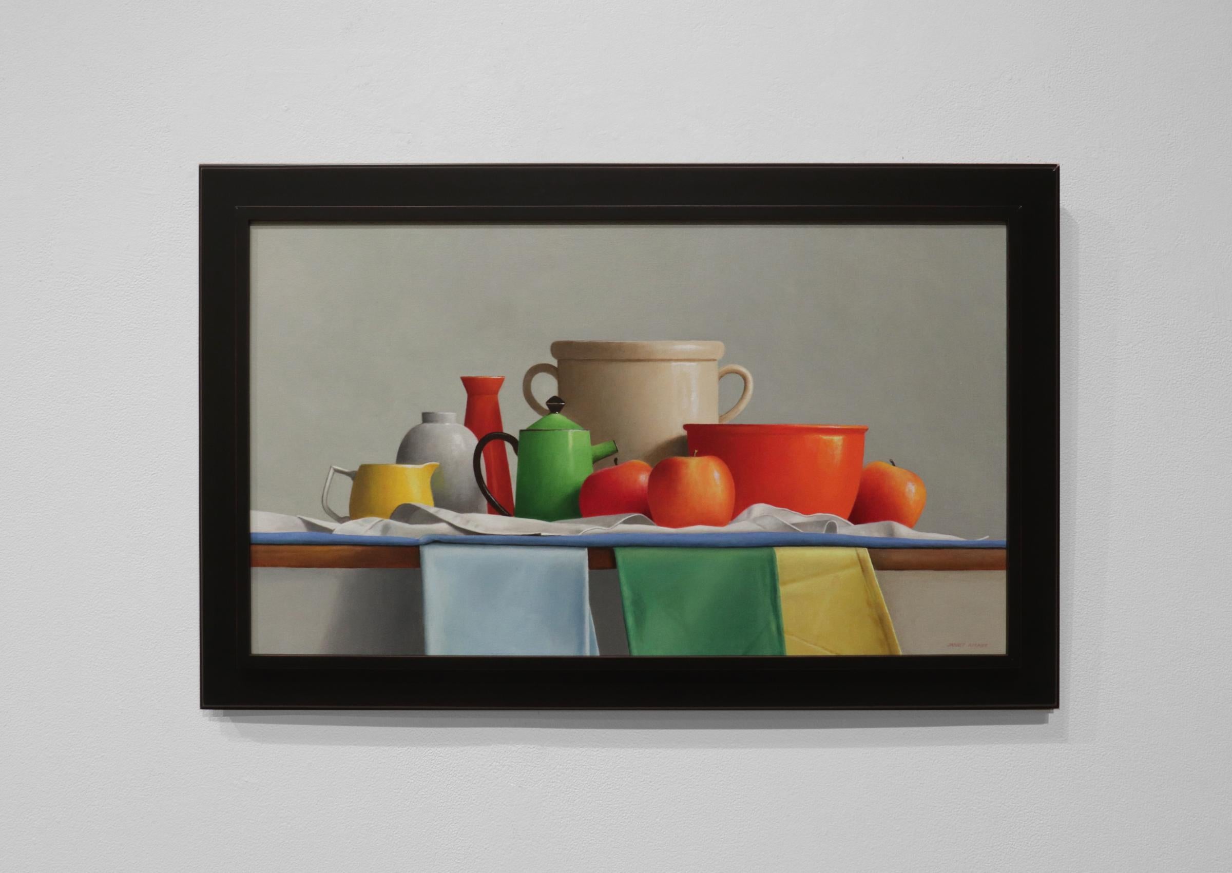 LILI'S JARRE II - Contemporary Realism / Color Still Life / Fruit & Pottery - Painting by Janet Rickus