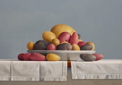 Pommes De Terre, Contemporary Still Life Painting, Potatoes, Table Top, Brown