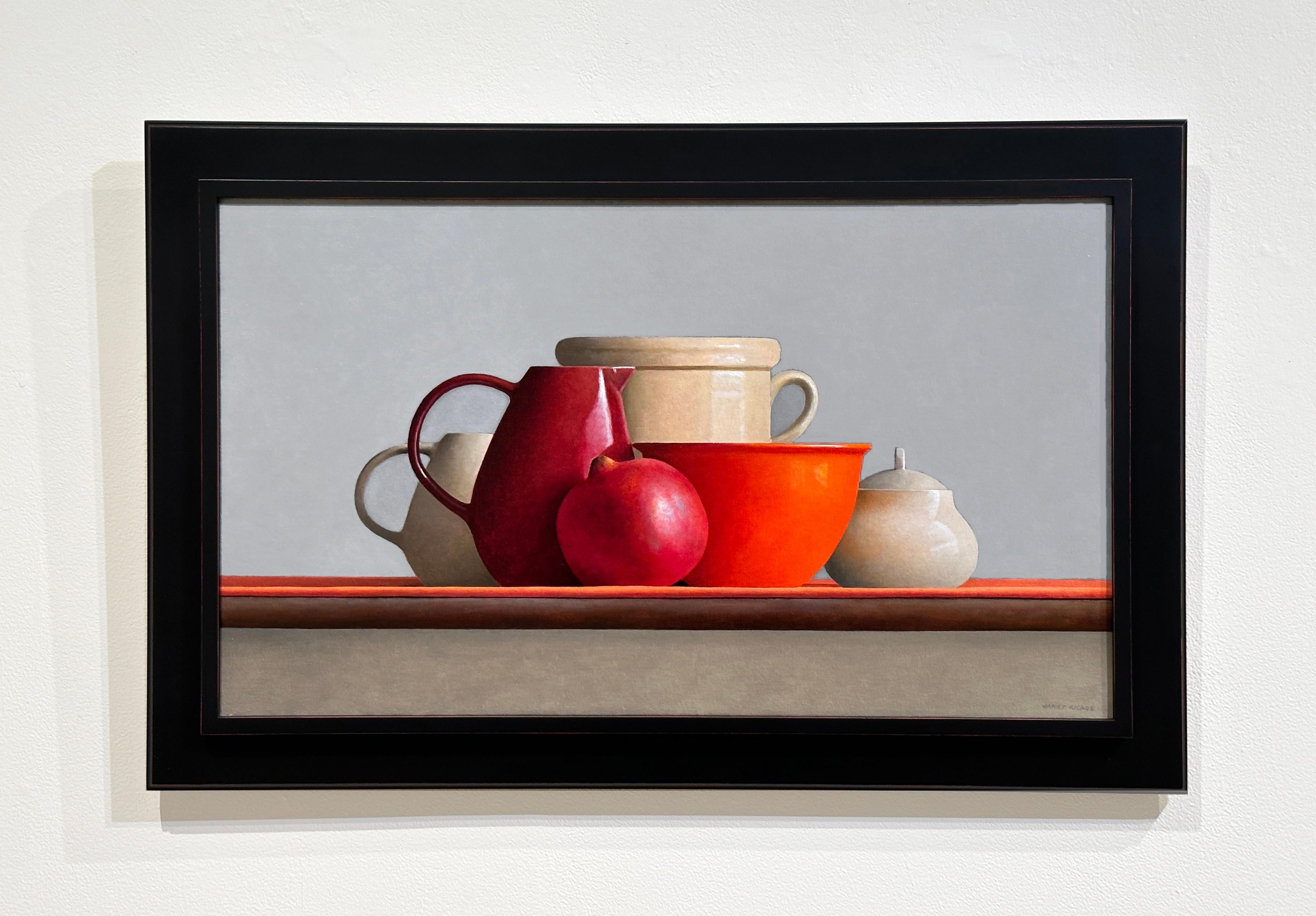 VASCA ROSSA DI CADMIUM - Natura morta contemporanea / Realismo / Melograno - Painting di Janet Rickus