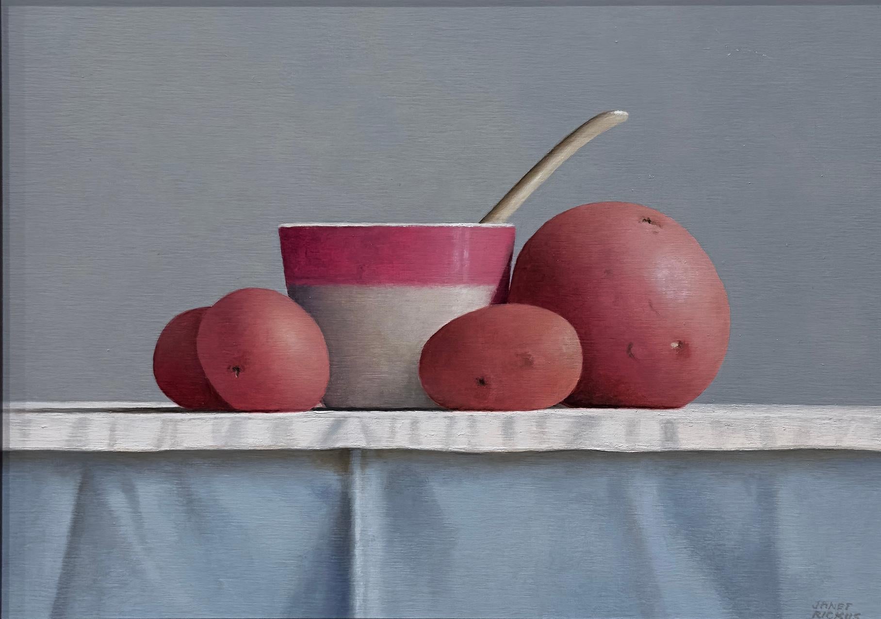Janet Rickus Still-Life Painting - ROSE-RIMMED - Realism / Contemporary Kitchen Still Life / Potatoes