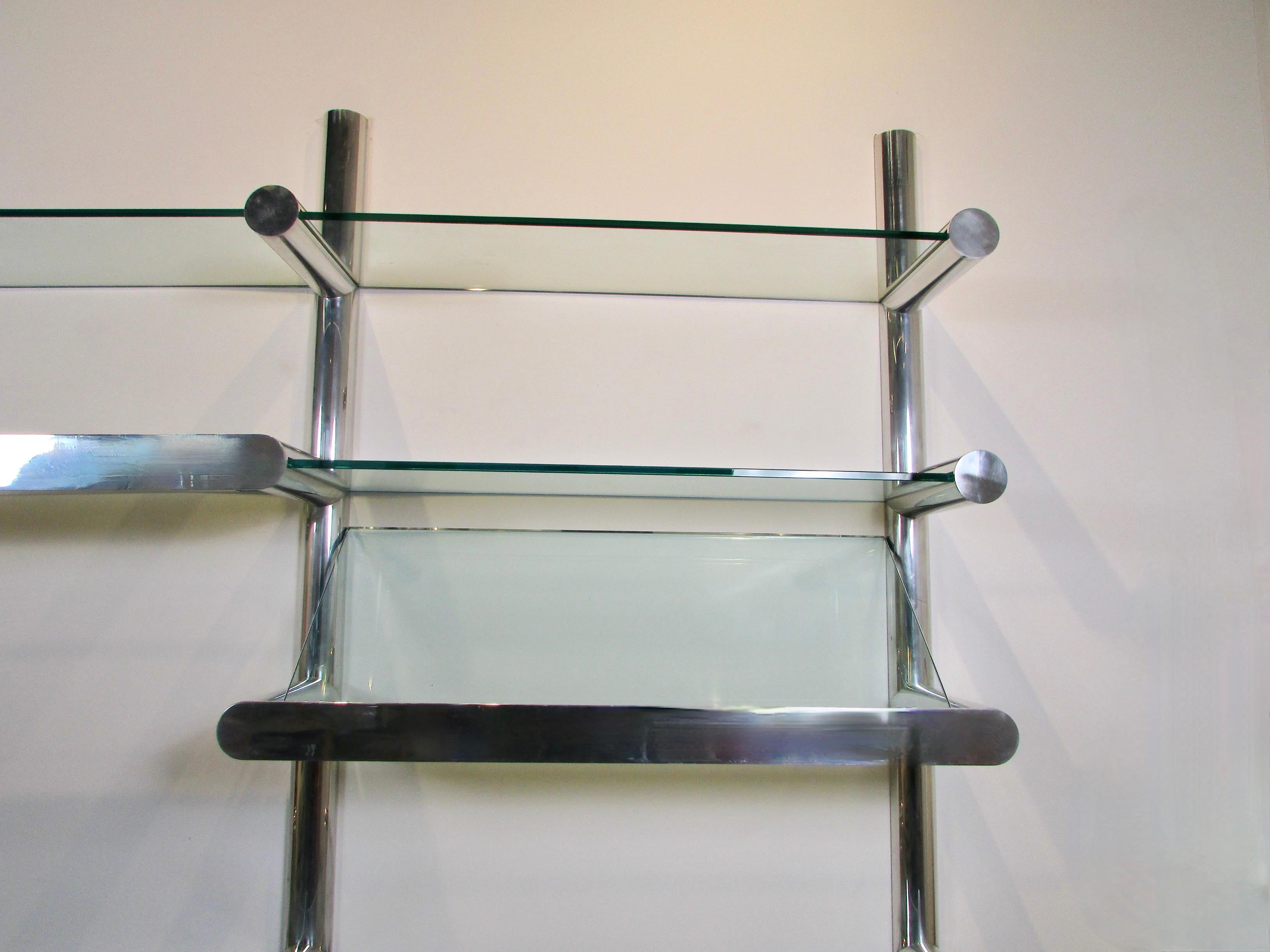 American Janet Schweitzer for Pace Polished Aluminum Obra Wall Mount Shelving System For Sale