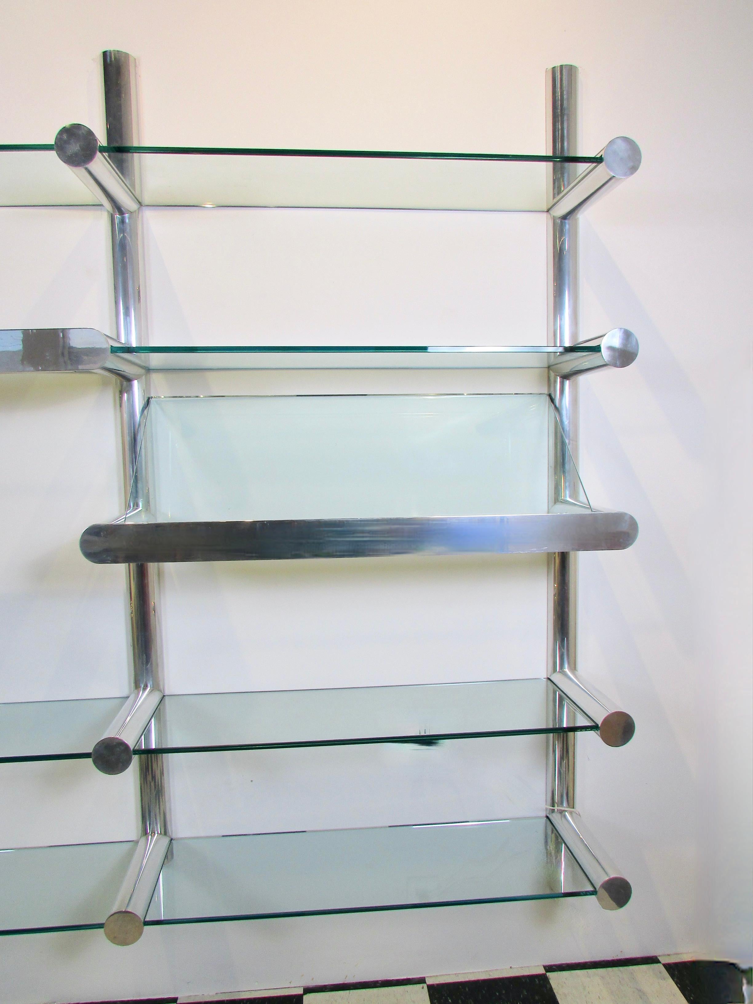 Janet Schweitzer for Pace Polished Aluminum Orba Wall Mount Shelving System In Good Condition For Sale In Ferndale, MI