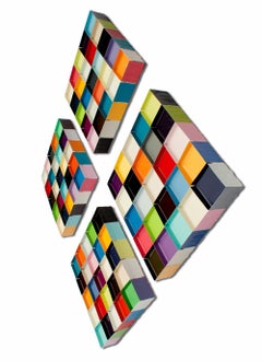 Art mural « Seven Sevens » à 4 panneaux en techniques mixtes géométriques