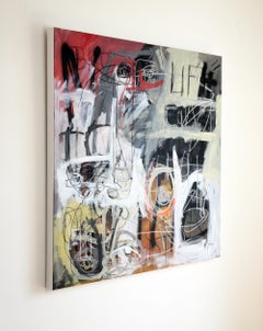 ''Ash, Blood and Fire' Abstract, Mixed Media, Figurative Painting on Canvas