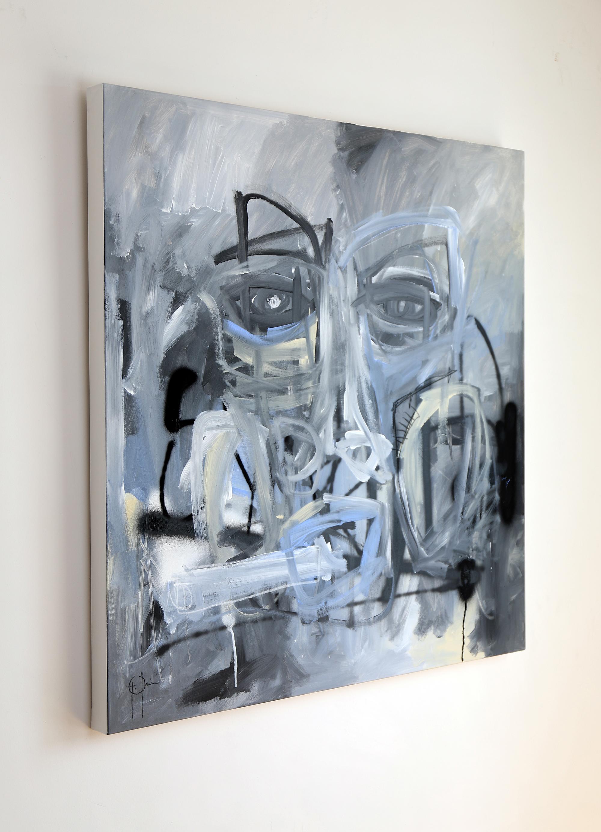 Abstraktes Gemälde „Man Smoking“ aus Mischtechnik, figuratives Gemälde auf Leinwand – Painting von Grégoire Devin