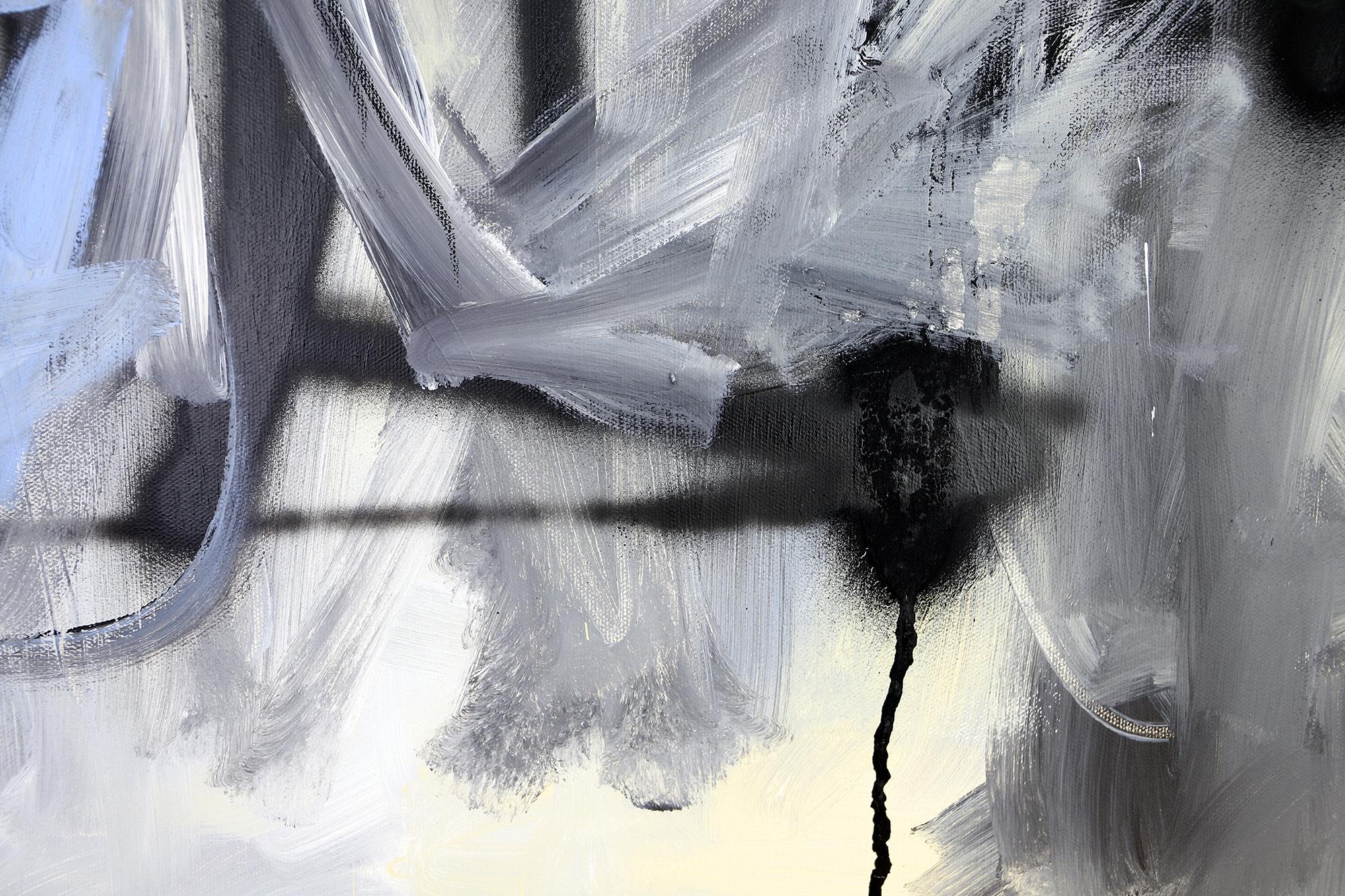 Abstraktes Gemälde „Man Smoking“ aus Mischtechnik, figuratives Gemälde auf Leinwand (Grau), Figurative Painting, von Grégoire Devin