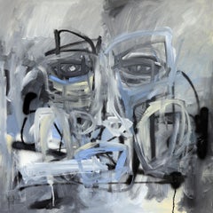 Abstraktes Gemälde „Man Smoking“ aus Mischtechnik, figuratives Gemälde auf Leinwand