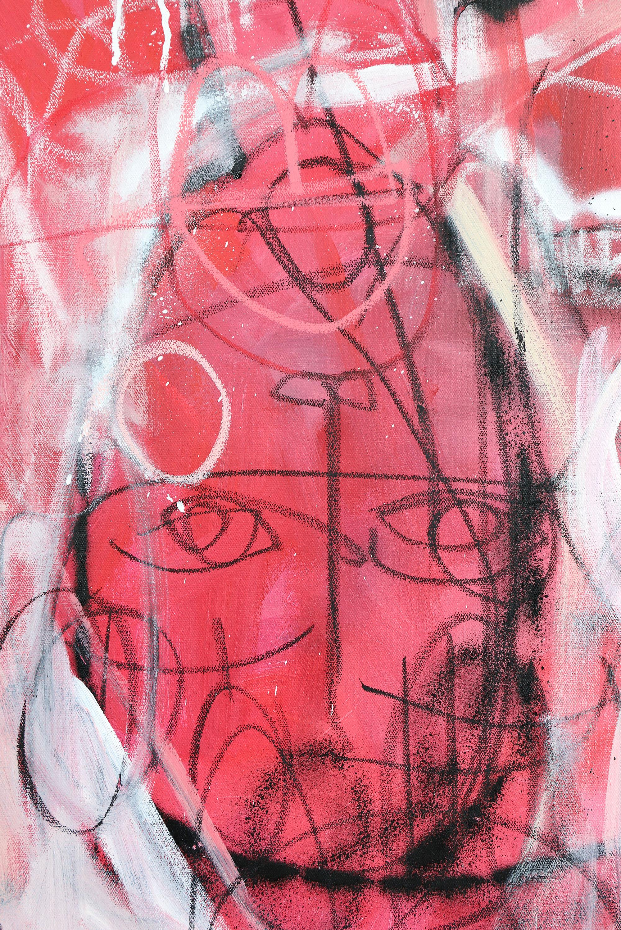 Abstraktes Gemälde „Southern Sun“ in Mischtechnik, figuratives Gemälde auf Leinwand (Pink), Figurative Painting, von Grégoire Devin