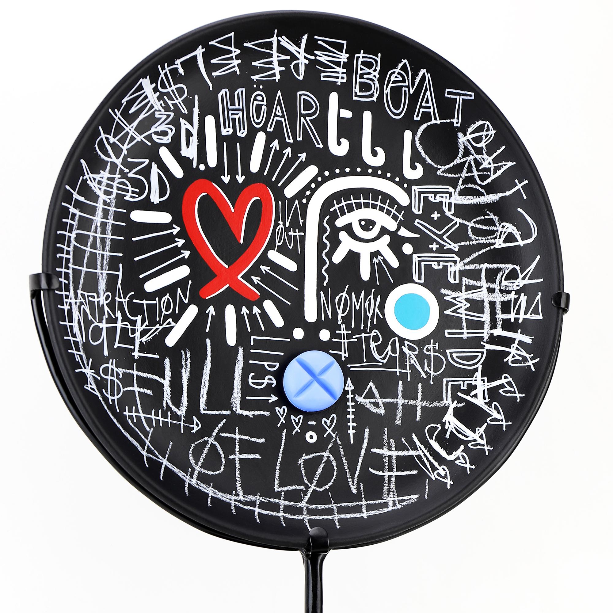 'All is Full of Love' Abstract, Figurative Paint on Ceramic Plate - Sculpture by Grégoire Devin