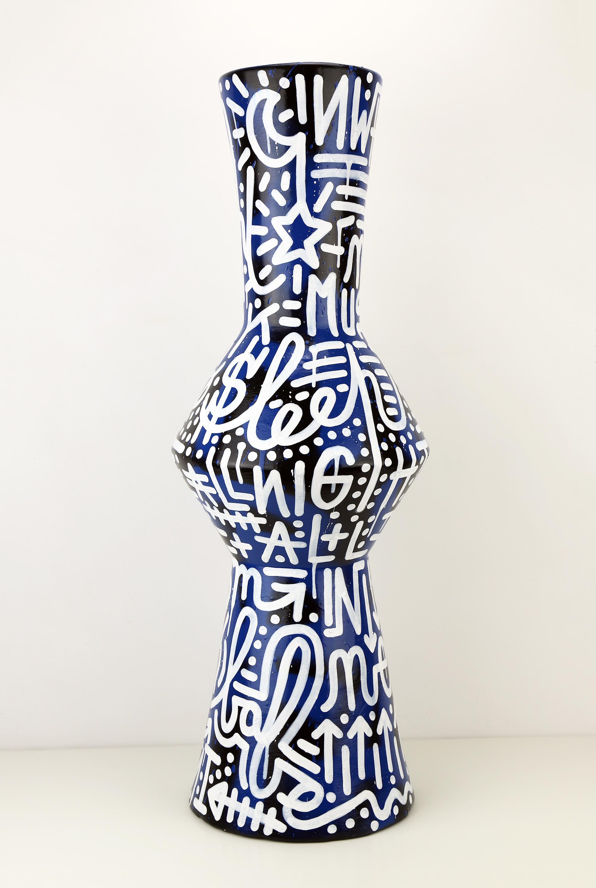 Grégoire Devin Abstract Sculpture - 'Sleepless Night in New York' Acrylic and Spray Painted Ceramic Vase