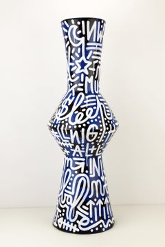 Vase en céramique peint à l'acrylique et à l'aérosol « Slipless Night in New York »