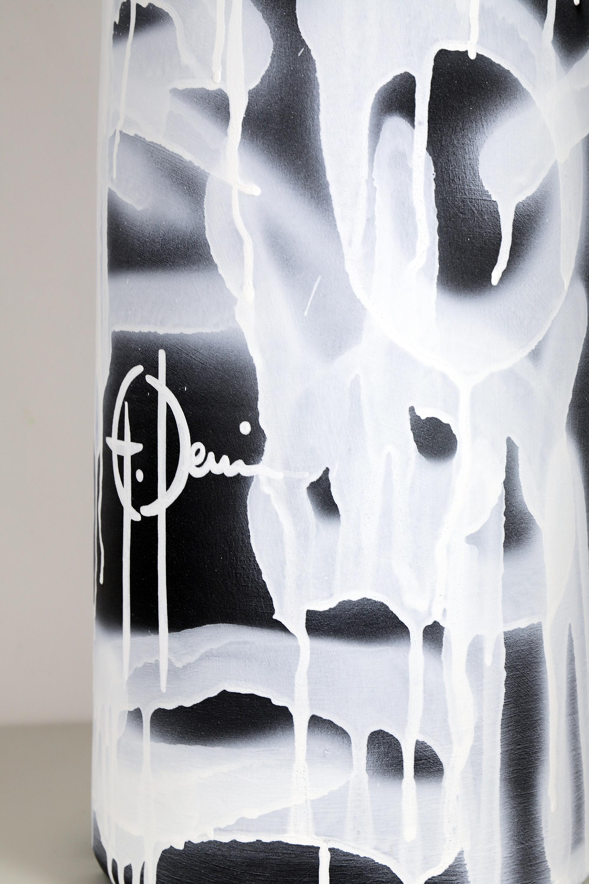 'Spectrum Nebula' Acrylic and Spray Painted Ceramic Vase - Gray Abstract Sculpture by Grégoire Devin